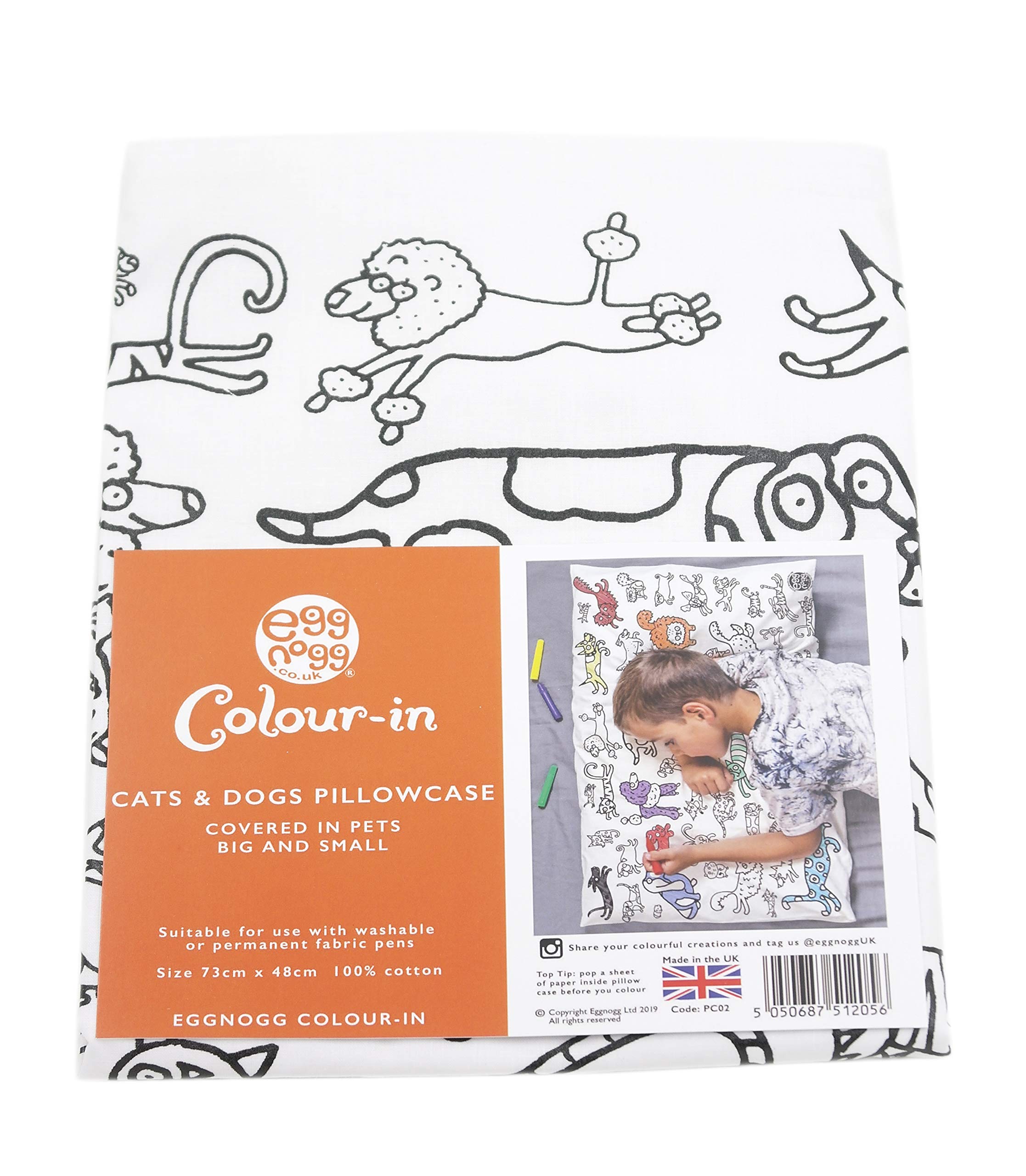 STC Stores/Eggnogg Colour in Cotton Pillowcase (Cats & Dogs)