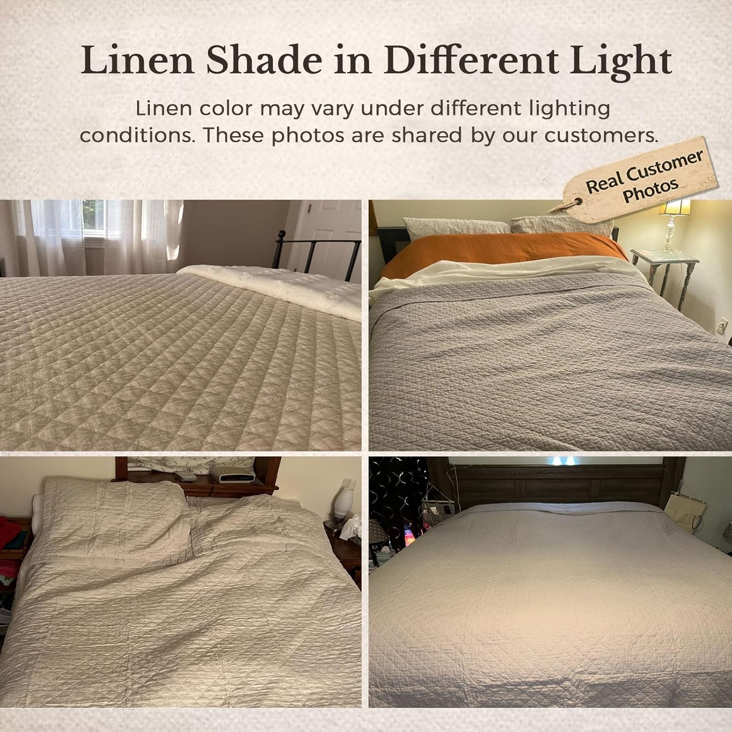 Grassix Linen Quilt Set Queen Size 3-Piece, 100% Linen Front & Cotton Back, Prewashed Diamond Stitch Bedspread with 2 Shams, Lightweight Breathable Quilt for Hot Sleepers, Modern Farmhouse Bedding - Image 8