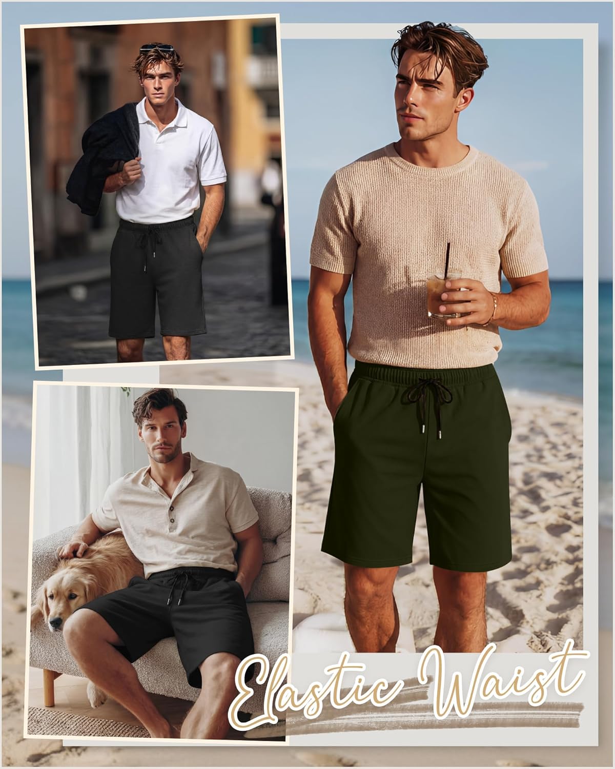 5 Pack Men's Big and Tall Sweat Shorts Drawstring Elastic Waist Casual Athletic Workout with Pockets