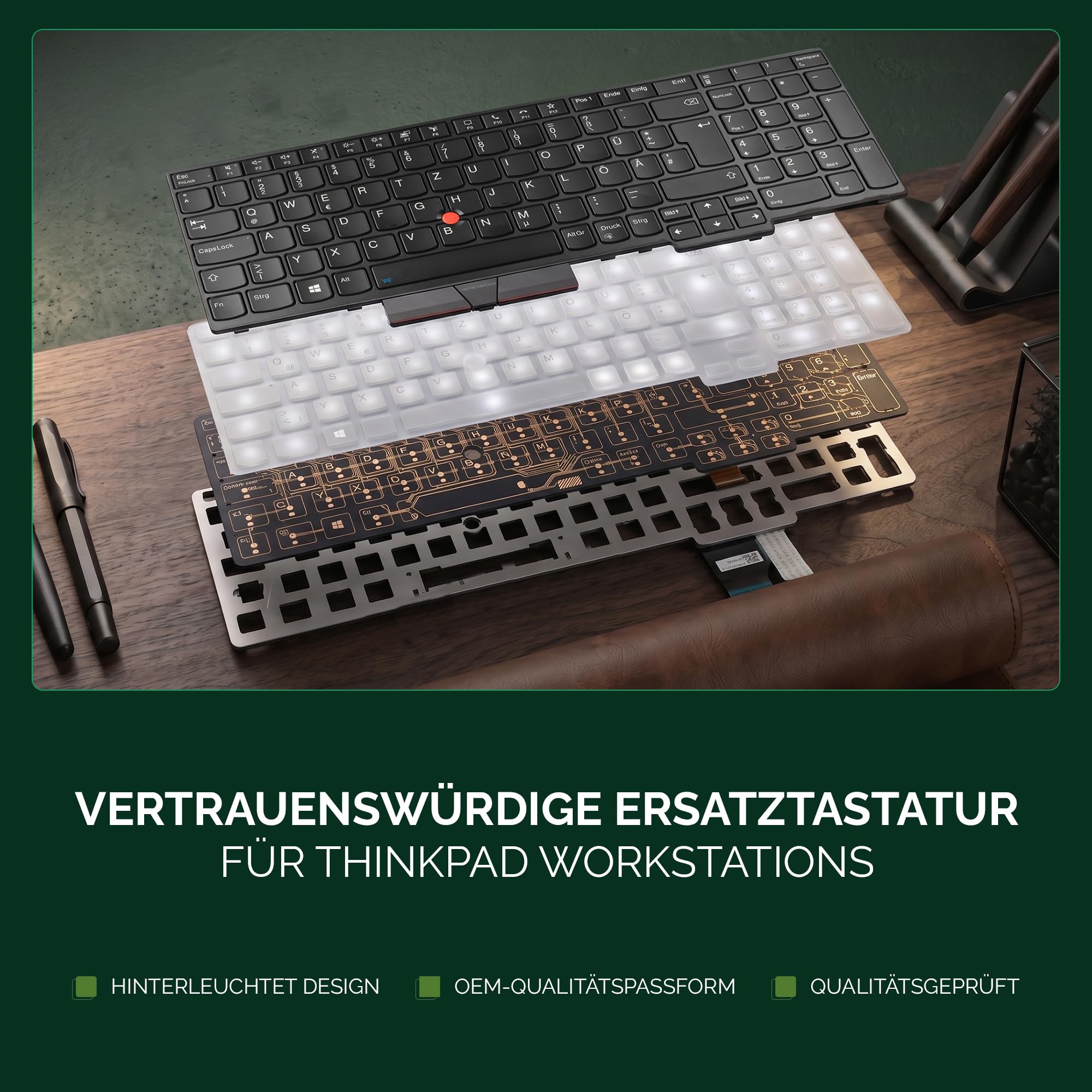 Ersatz-Tastatur kompatibel mit Lenovo ThinkPad P15 Gen 2 / T15g Gen 2 / P17 Gen 2 - Deutsches QWERTZ-Layout, beleuchtet, TrackPoint, NumPad, schwarz