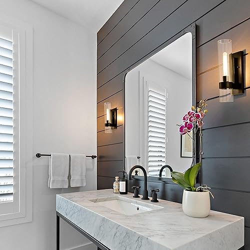 Miniatura 2 de Aplique de pared para interiores, accesorios de iluminación de tocador de baño negros sobre espejo con vidrio cilíndrico, lámpara de pared para