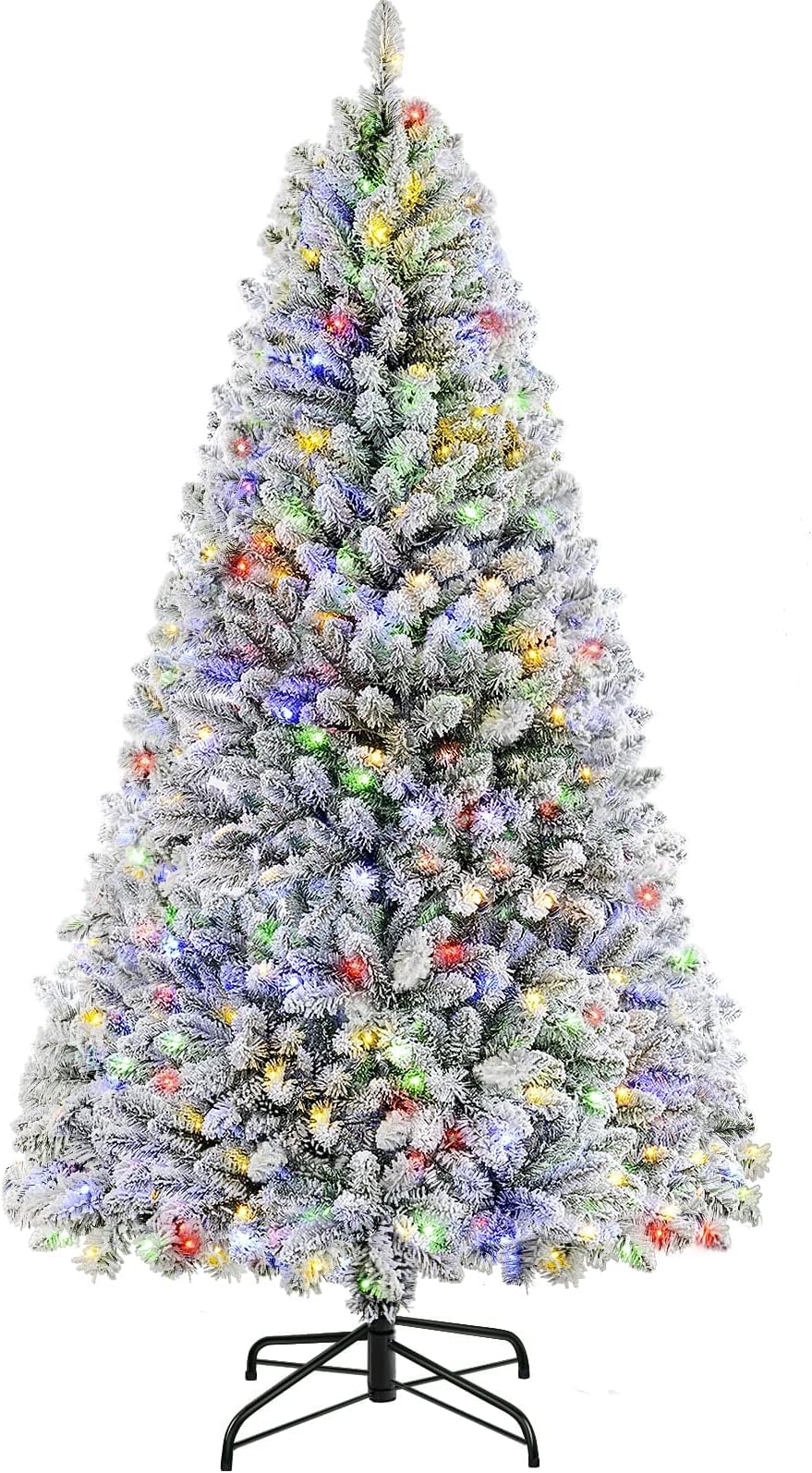 SHareconn 6ft Pre-Lighted Faux Hinged Snowflake Flocked Christmas Tree with 470 Warm White/Multi-Colored Lights, Foldable Metal Stand, Lifelike, Perfect for Home Office Christmas Ornaments, 182CM