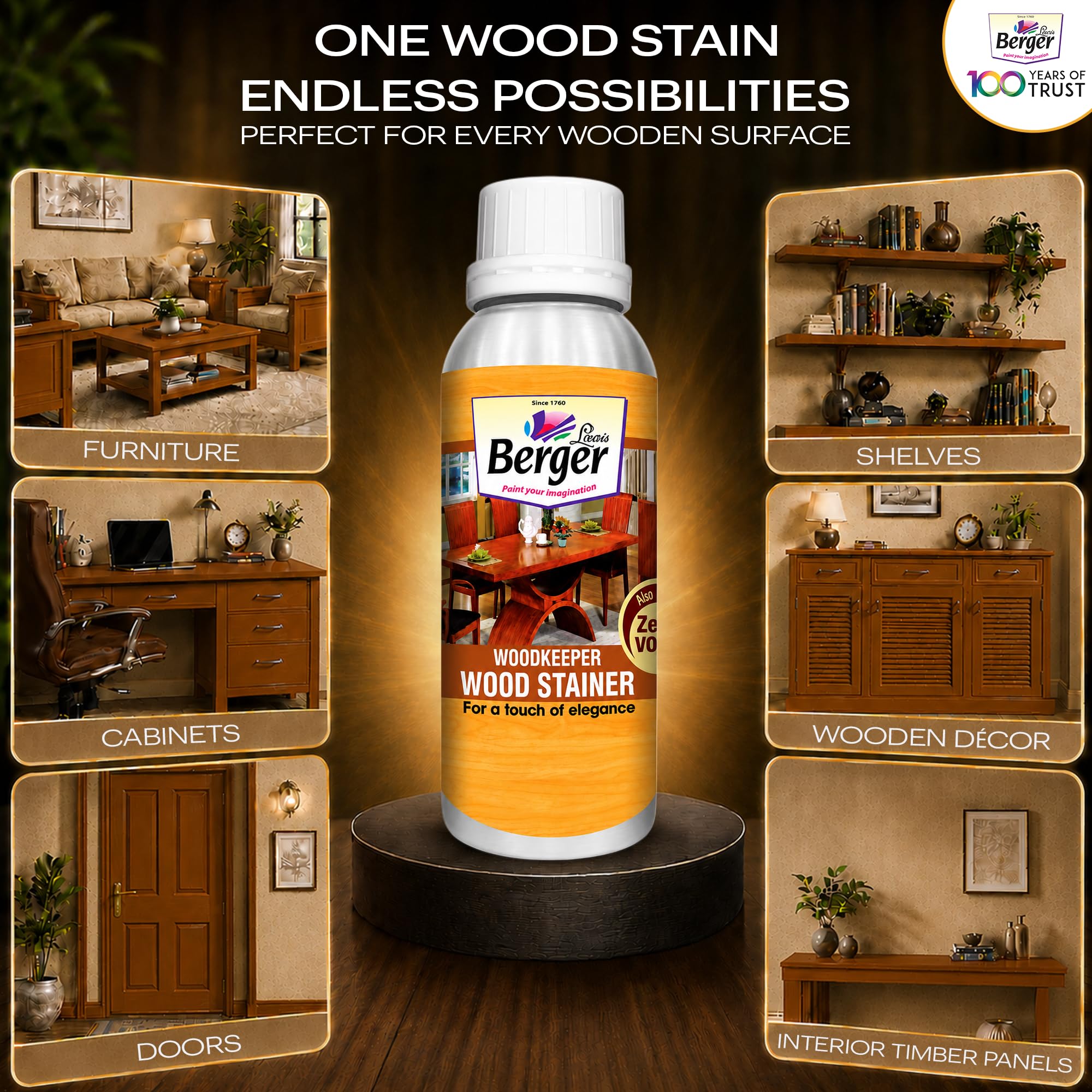 Berger Wood Keeper Teak Wood Stain with Leakproof Bottle & Easy Cloth Application Transparent Solvent-Based Stainer for Home Office Furniture Surfaces Shine and Finish (Pack of 1, 500ML) 3