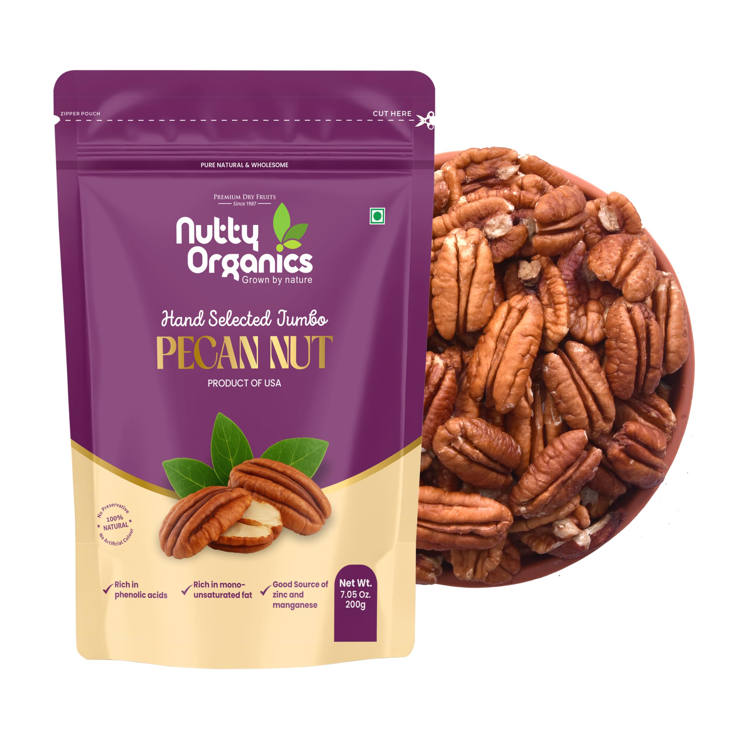 Nutty Organics Pecan Nuts Kernel 200g | Premium Shelled Pecan Nuts | Rich in Antioxidants & Healthy Fats | Natural Dry Fruits-image-32
