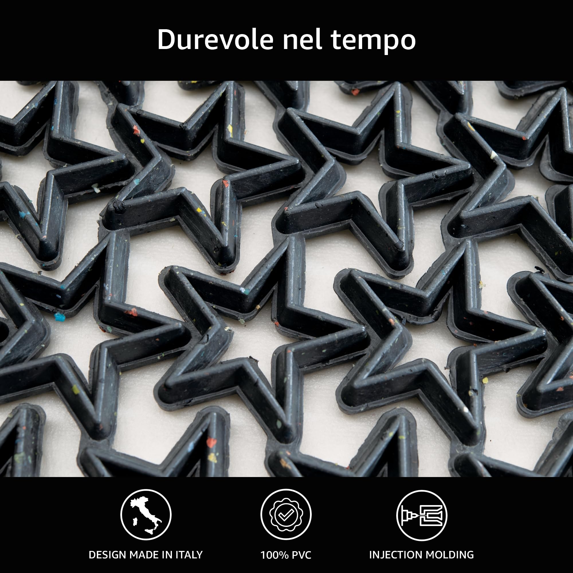 Comart - Zerbino Stellato - Tappeto per Ingresso Esterno - 40x70 cm - Drenante - Impermeabile - Antiscivolo - Autobloccante - PVC Traforato - Resistente - per Giardini e Ingressi Condominiali - Nero