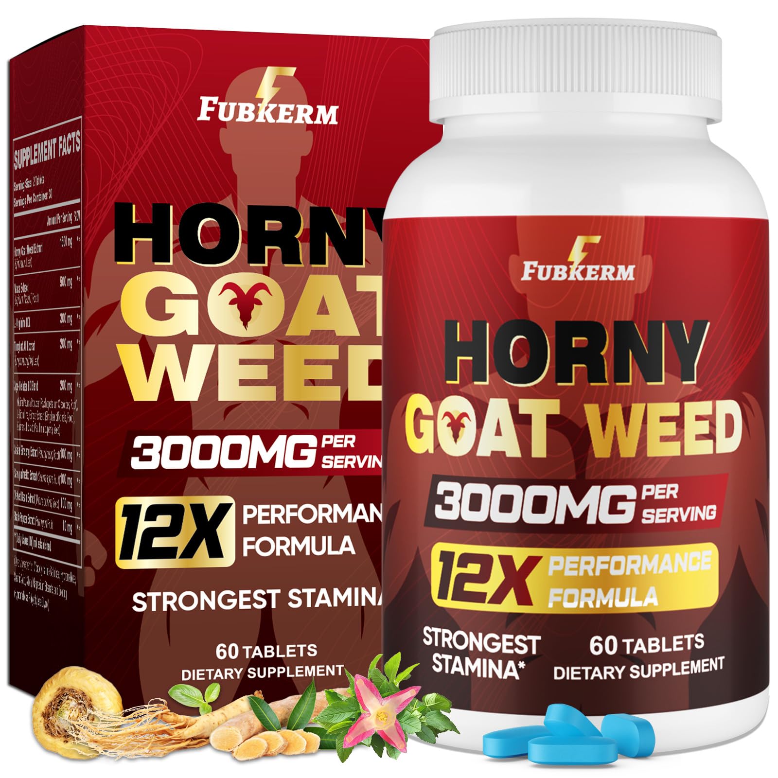 Hornygoatweed for Men, 12 in 1 Horny Goat Weed, Maximum Strength Male Enhancing Supplement with Maca Root, Tongkat Ali, Panax Ginseng, Saw Palmetto, for Hormone, Stamina, Performance, Energy, 60 Count