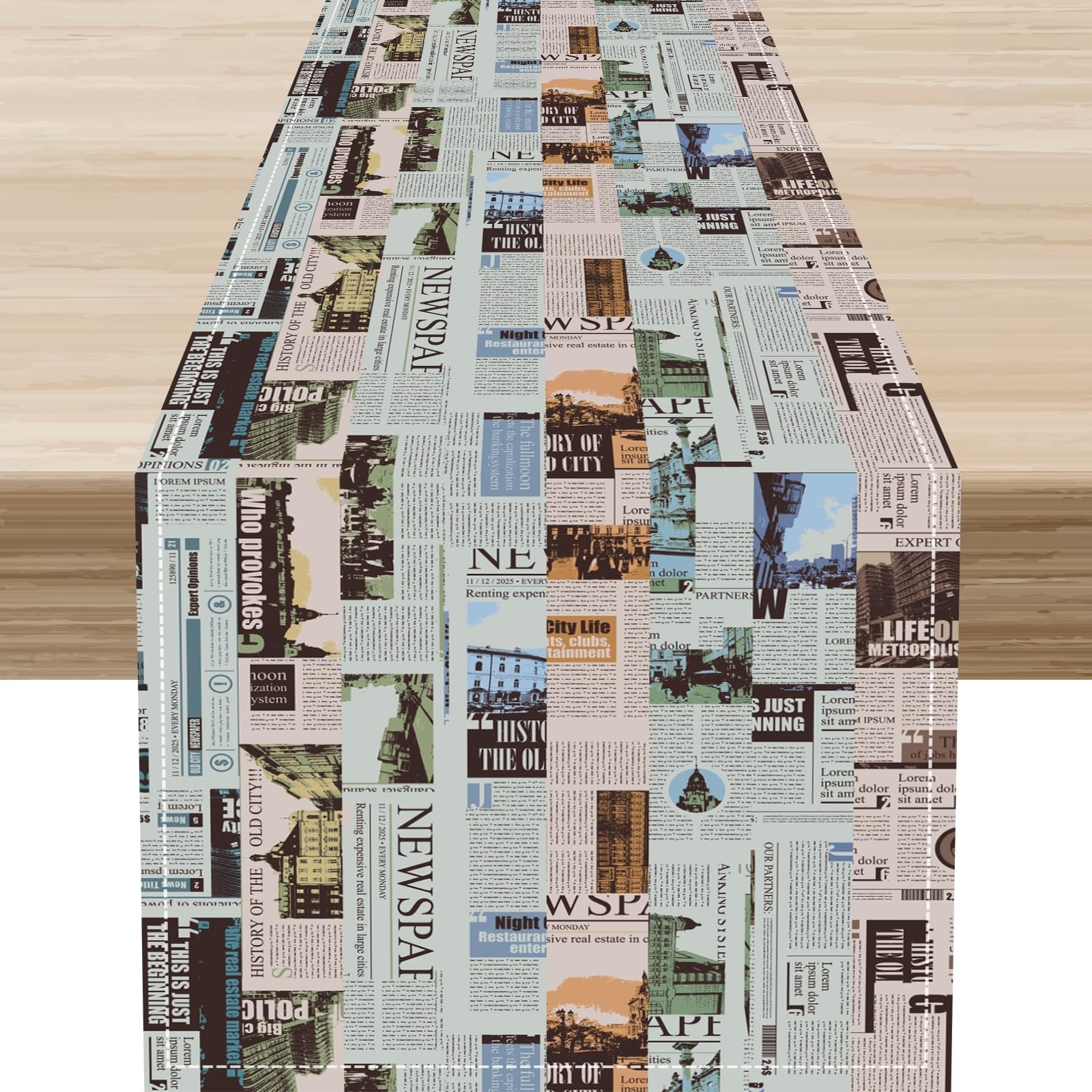 Newspaper Table Runner, Rustic Vintage Rustic Newspaper Theme Bookish Table Center Decor for Family Kitchen Farmhouse Holiday Party Table Decorations Indoor Outdoor 13x108 inch