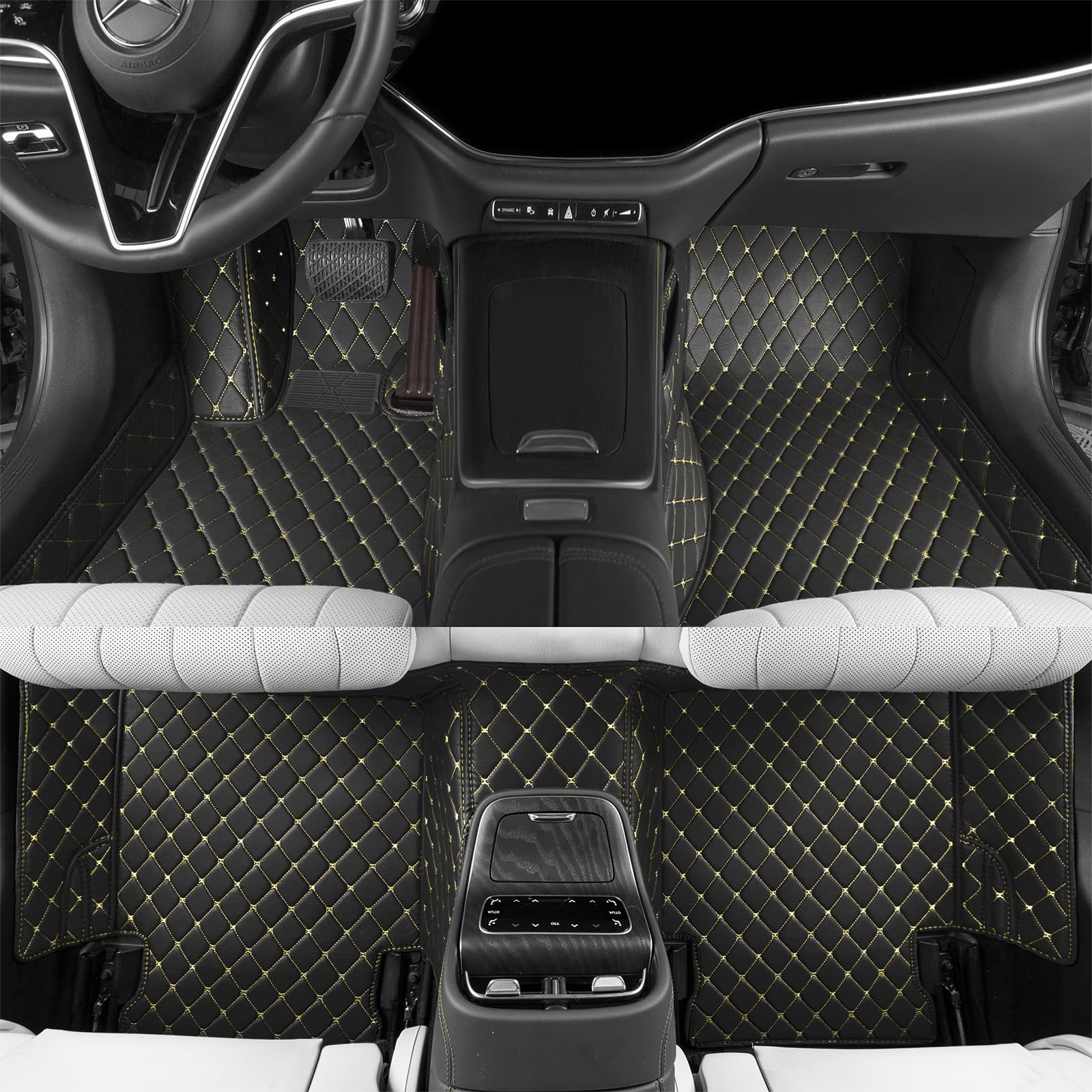 Custom car Floor mat is Compatible for Mercedes-Benz，to All Models for Benz (2000-2025) C260/C200/S500/ A260/ B200，Luxurious ‌All-Weather car Floor MATS. (Blackish. Yellow)