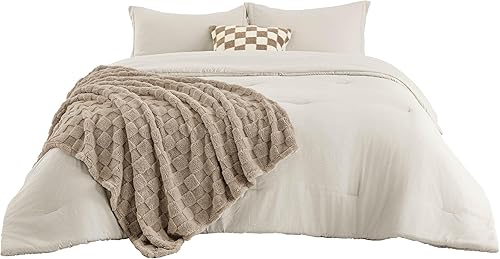 Miniatura 9 de Bedsure Edredón tamaño Queen de 5 piezas, juego de edredón tamaño Queen con manta a cuadros y almohada decorativa, ropa de cama ligera, juegos de