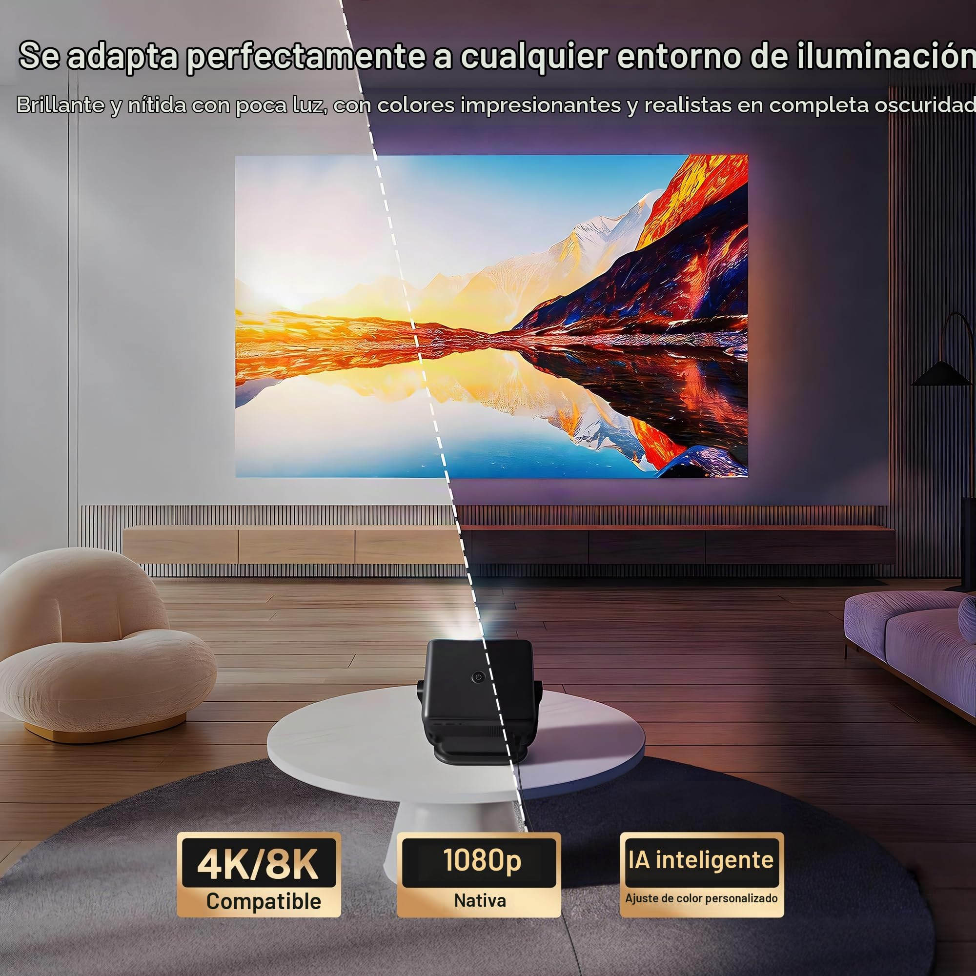 [Compatible con Netflix] Proyector Inteligente 1080P Nativo, 800 ANSI | Android 13, Soporta 4K, Control Remoto Air Mouse, Enfoque y Corrección Automáticos por IA, WiFi y BT, Audio Hi-Res