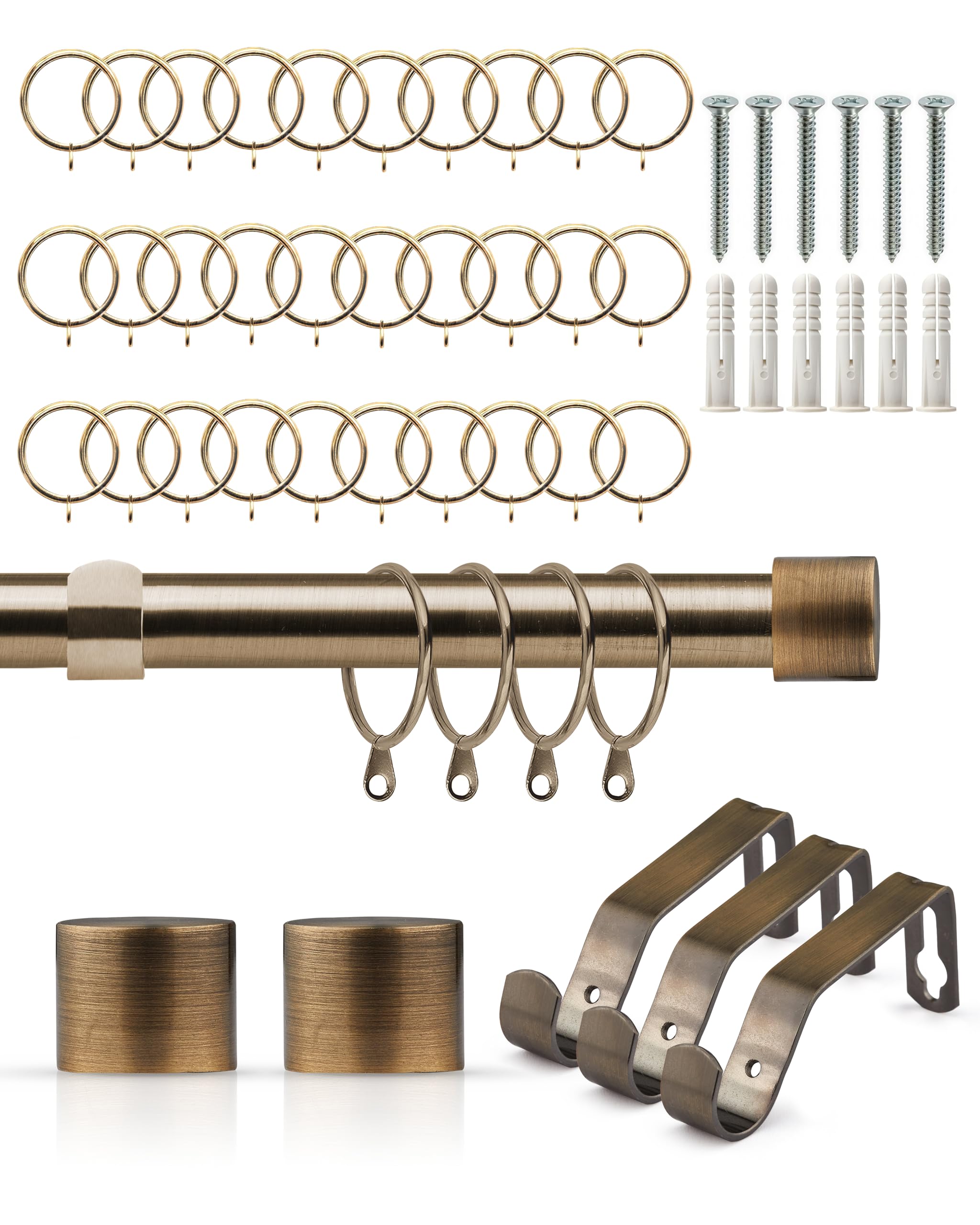Julian Charles Brass Antique Full Stop Extendable Curtain Pole With Rings - 1.6 - 3M