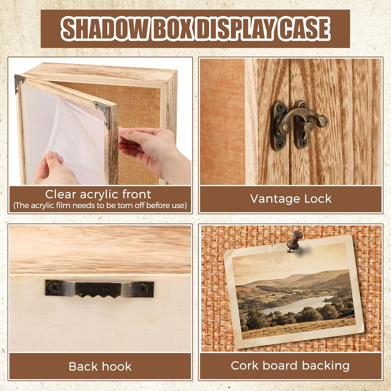 2 Pcs Shadow Boxes Display Cases Depth 4.7/4 in Shadow Box Frame with Cork Board Backing Rustic Burnt Wood Box for Flowers Bouquet Wedding Picture Photo and Keepsake 11 x 14, 10 x 8 Inches