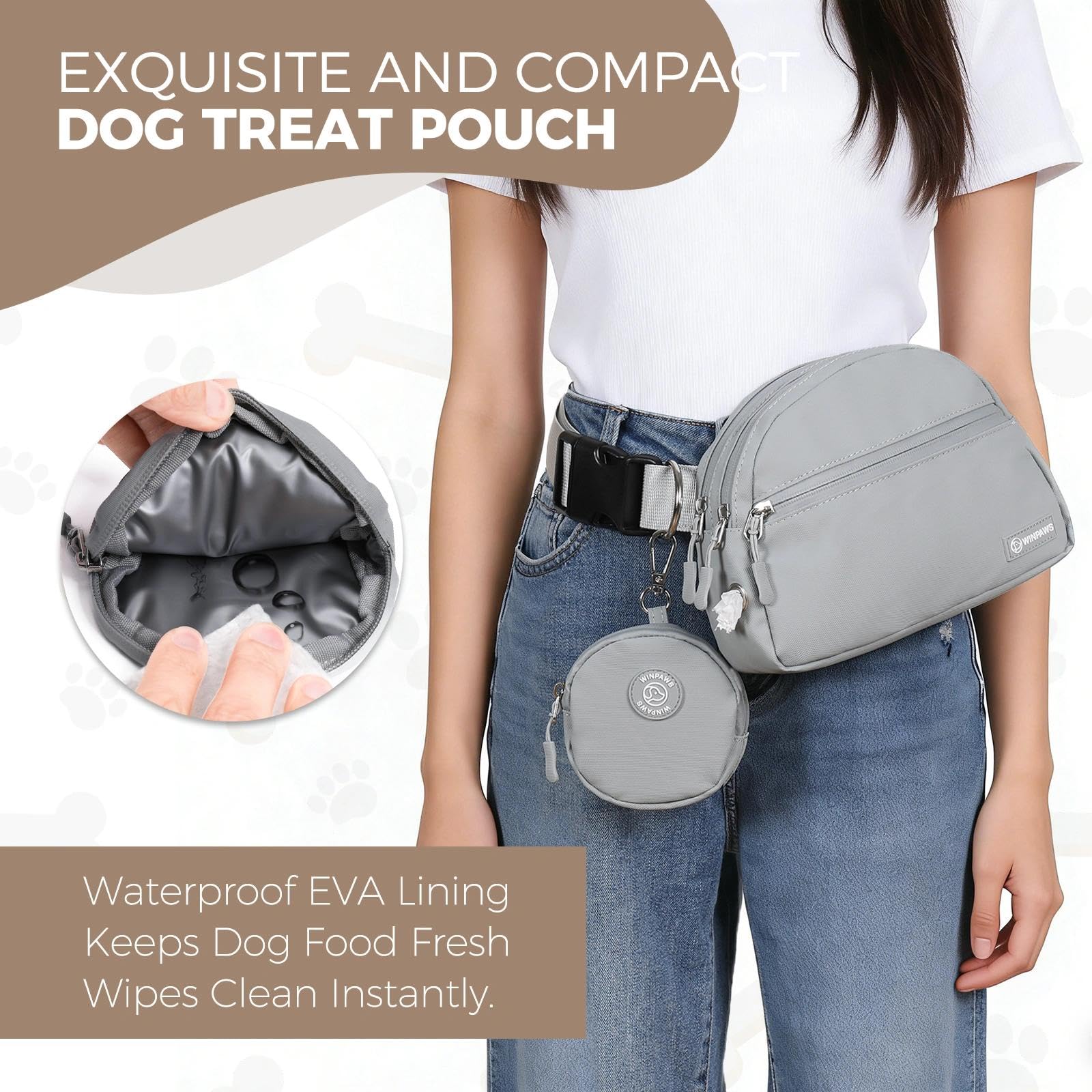 Pochette à friandises pour chien avec distributeur de sacs à déjections canines intégré et support de sac à déjections | Fournitures essentielles élégantes pour le dressage des chiots |