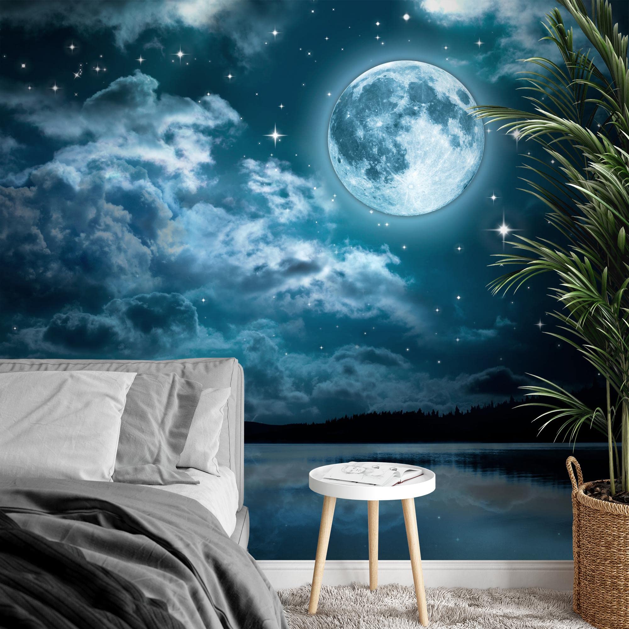 Runa Art Carta da parati fotografica 396 x 280 cm Luna piena Notte | Vello Decorazione Murale Soggiorno Camera Da Letto | Manifattura tedesca | turchese 9116012b