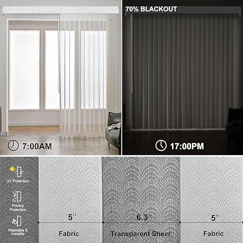 Miniatura 3 de Graywind Persianas verticales transparentes manuales, tamaño personalizado, tela ligera, control de varita transparente, control de varita, filtrado