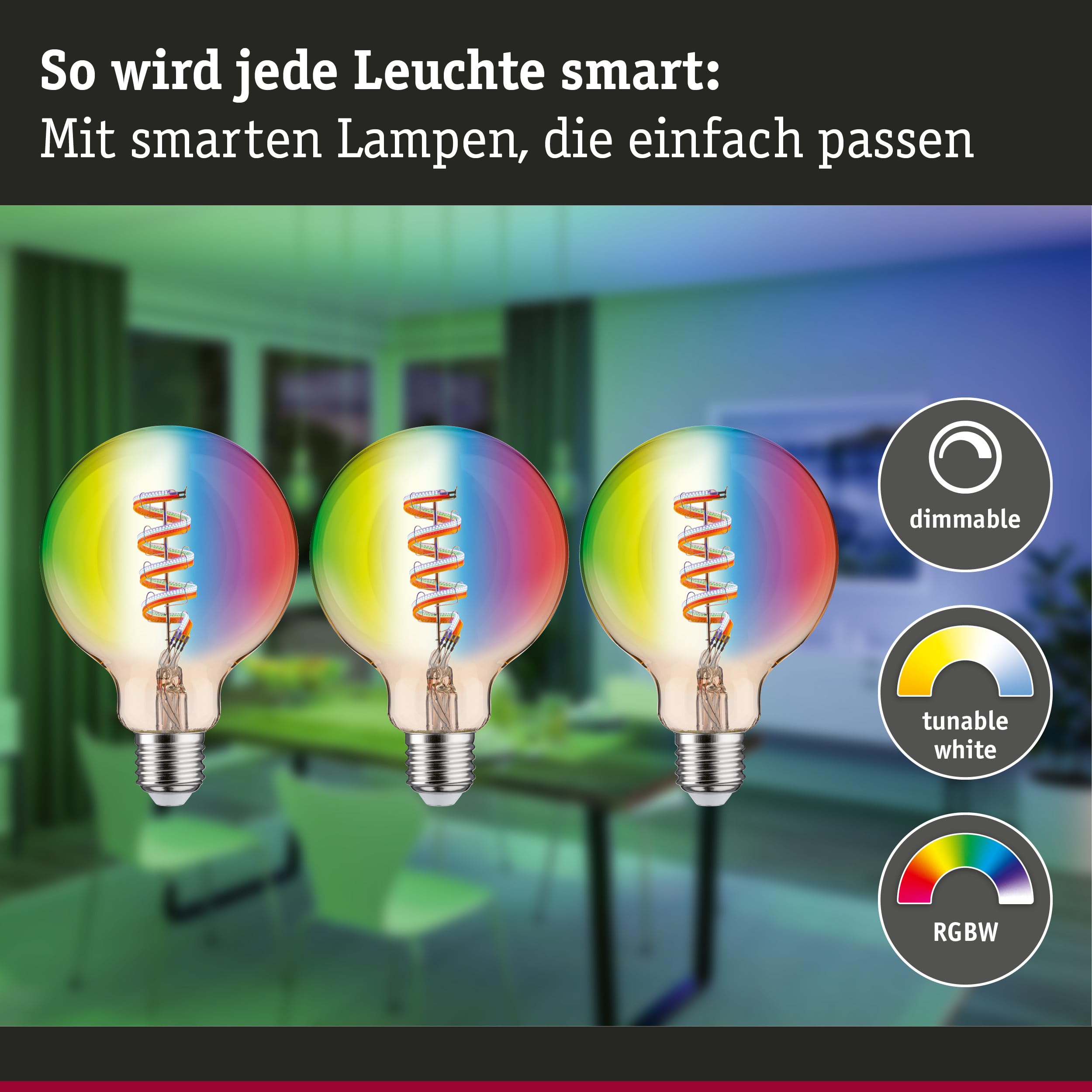 Paulmann 29165 Lampadina a filamento 230V Smart Home Zigbee LED Globe G95 E27 3x470lm 3x6,3W RGBW+ dimmerabile dorato