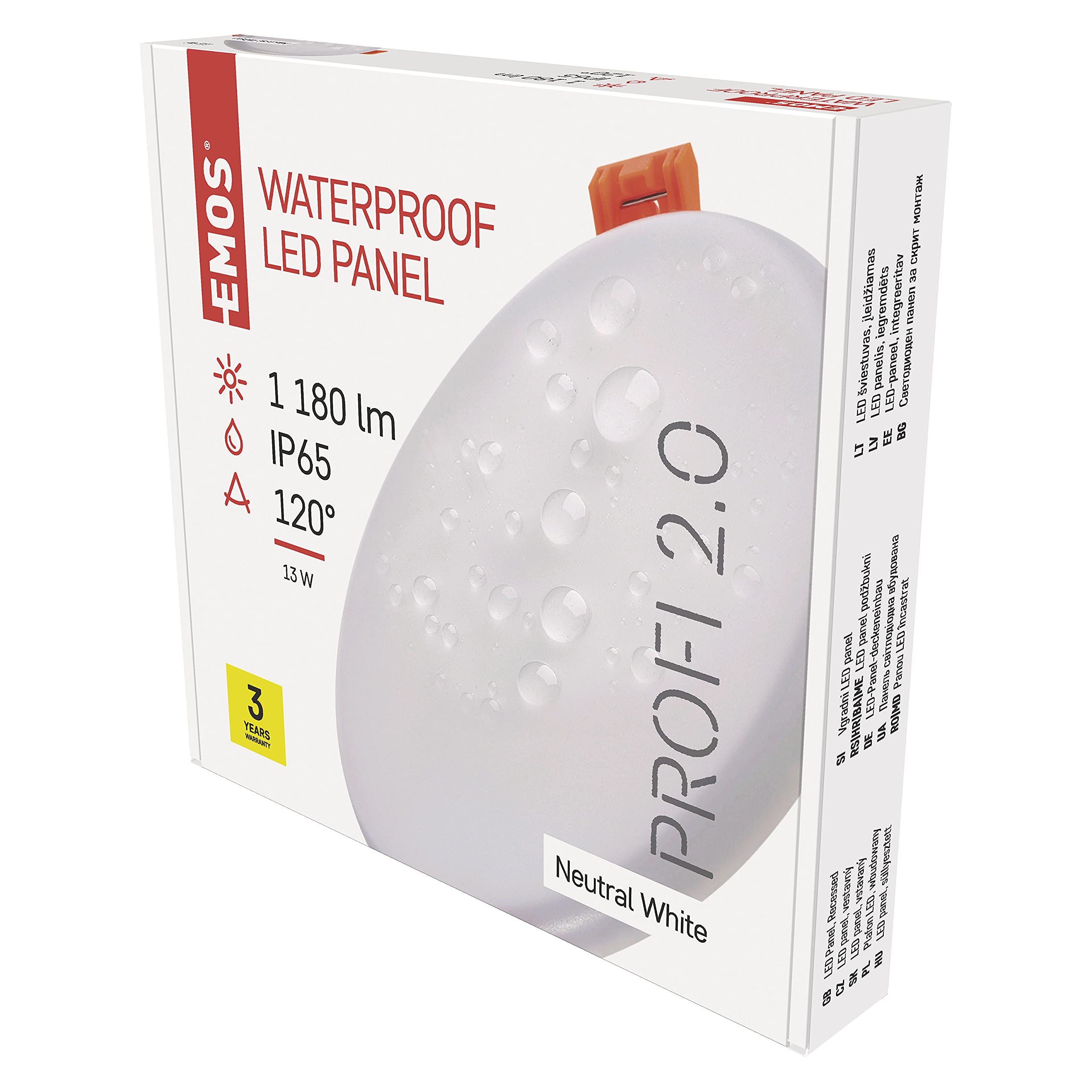 EMOS LED Panel Recessed Light 13 W, Extra Flat 1180 lm Round Recessed Spotlight, Neutral White 4000 K, IP65 Waterproof for Wet Rooms or Outdoors, Colour White, Diameter 15.5 cm, Frameless, 13 W