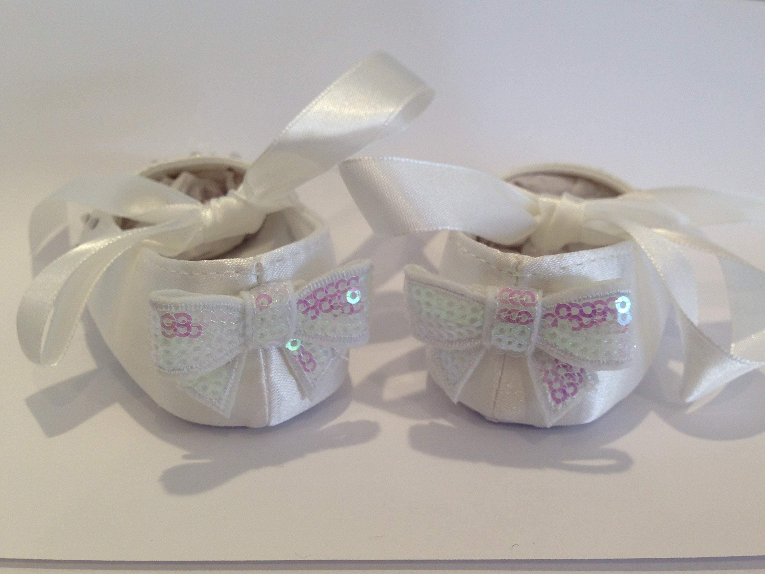 SCARPE BALLERINE NEONATA BIANCHE CLASSICHE O CON CRISTALLI STRASS SCARPINE CERIMONIA BATTESIMO REGALO NASCITA 11,5 CM BABY SHOES Brillabenny (6-12 Mesi con Strass)