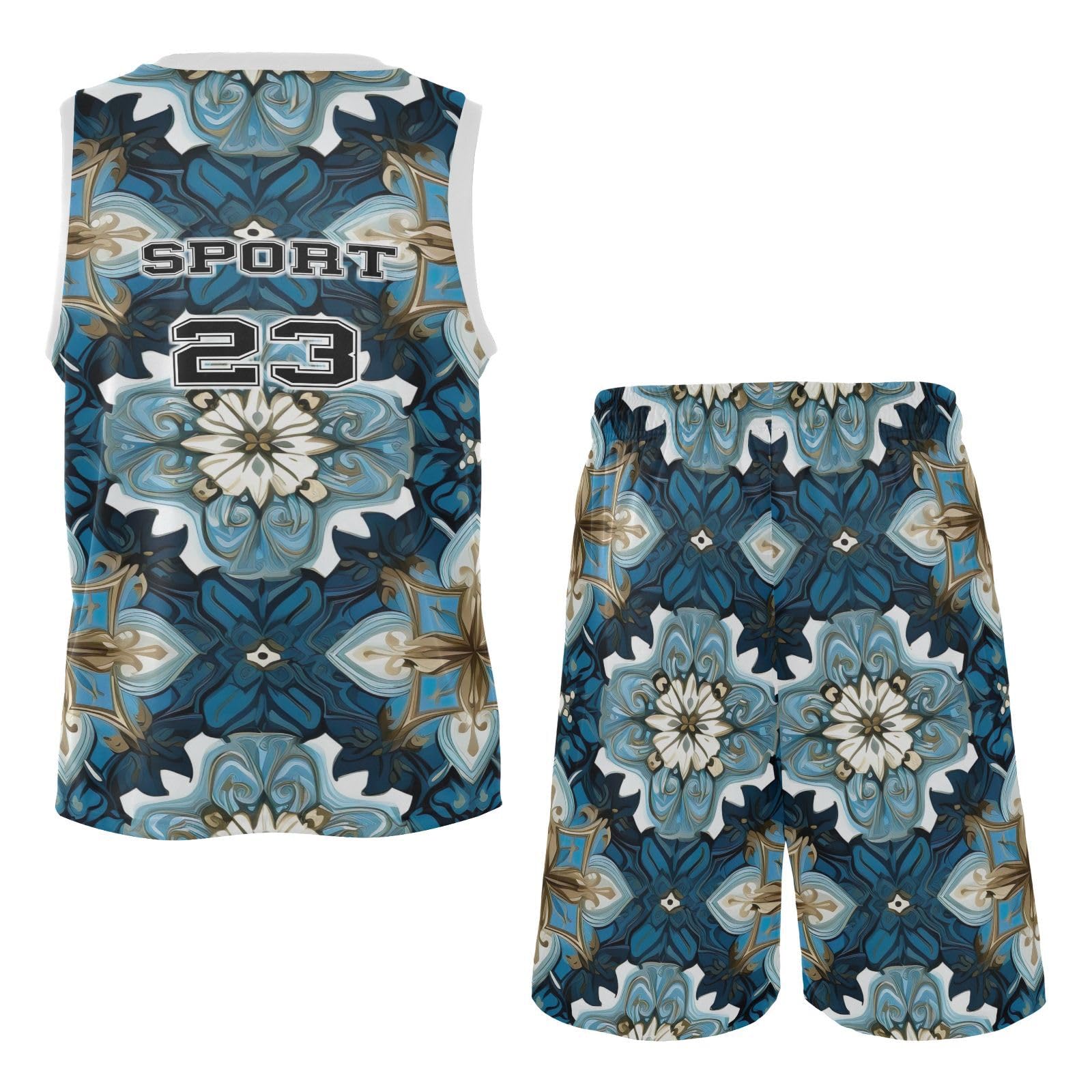 FLildon Mexican Talavera Tile Blue Boys Basketball Jersey Set Tank Top Shorts Tracksuit Sport Training Suit for Kids, L