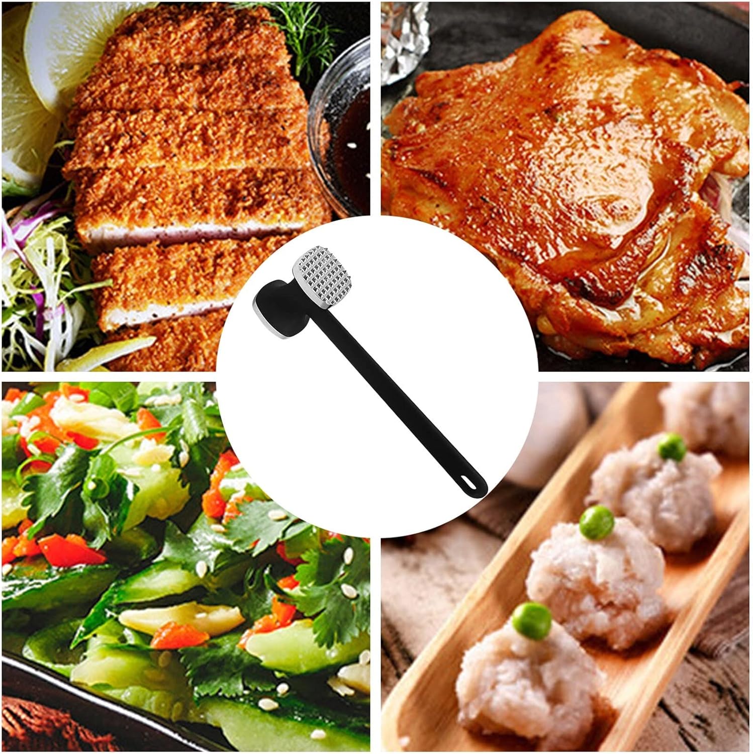 Food Hammer Dual-Sided Meat Hammer Tenderizer Kitchen Steak Hammer Mallet with Comfort Grip Handle Heavy Duty Meat Mallet Pounder for