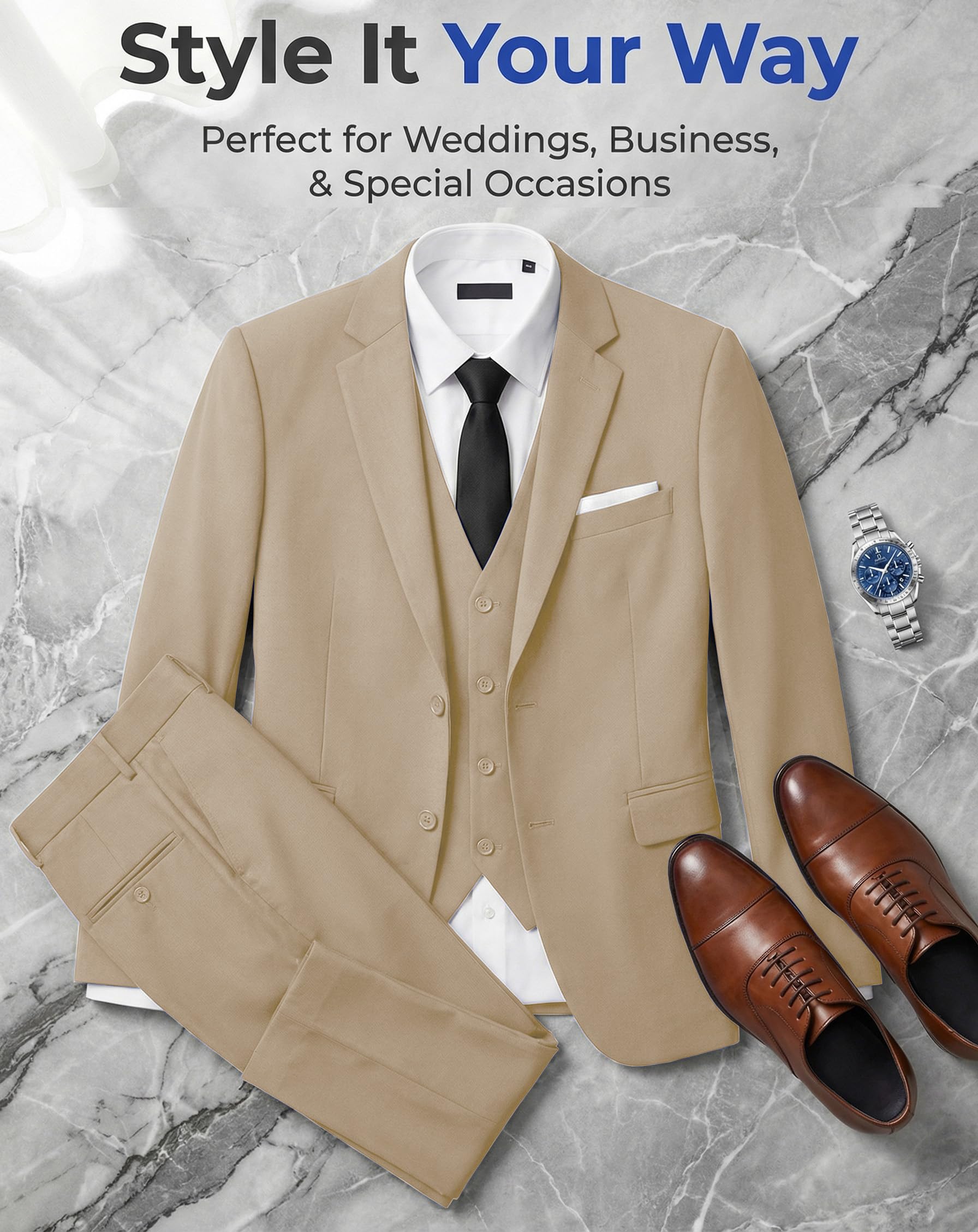 Conjunto de 3 Piezas para Hombre, Ajustado, Traje de Boda, Padrinos de Boda, Traje de graduación, Esmoquin, Negocios, Formal, Casual, Traje de Novio, Chaqueta, Pantalones