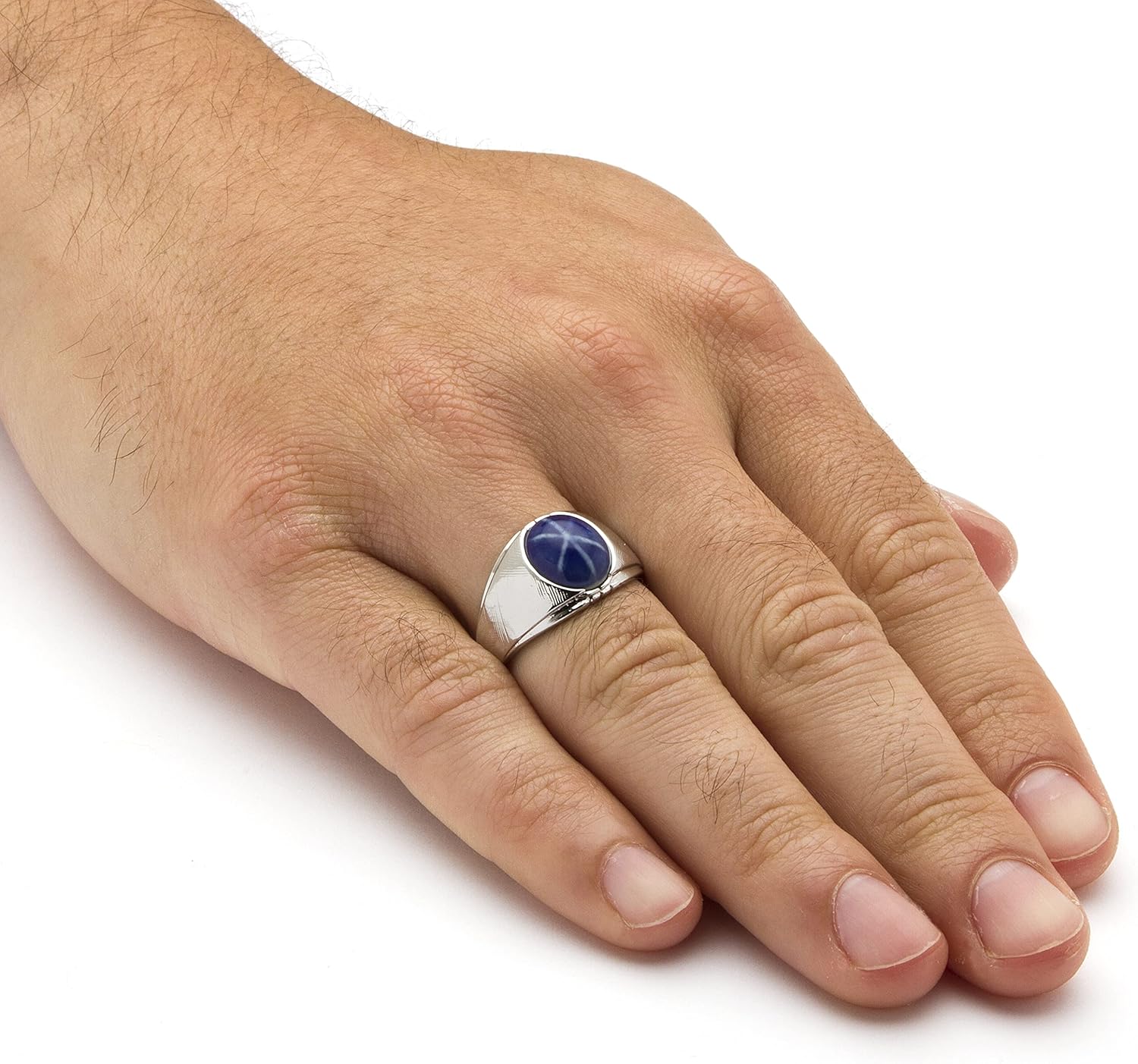 PalmBeach Men's Silvertone Oval Shaped Blue Lucite Star Sapphire Ring Sizes 8-16 - Image 3