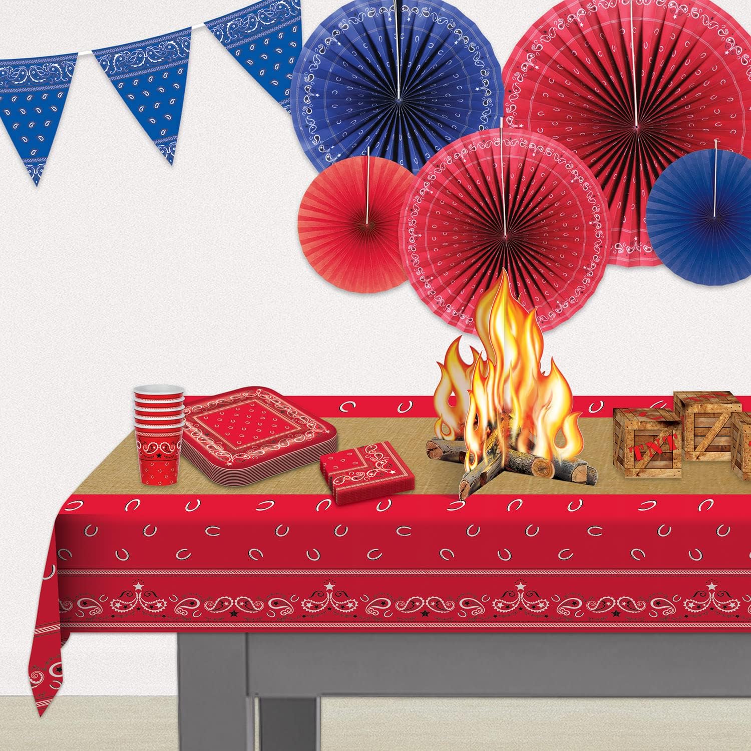 Beistle Red Bandana Plastic Tablecover – Western Theme Rectangular Tablecloth for Farmhouse Parties, Cowboy Birthday Decorations, Rodeo Events and Country Picnic Tables, 54” x 108”