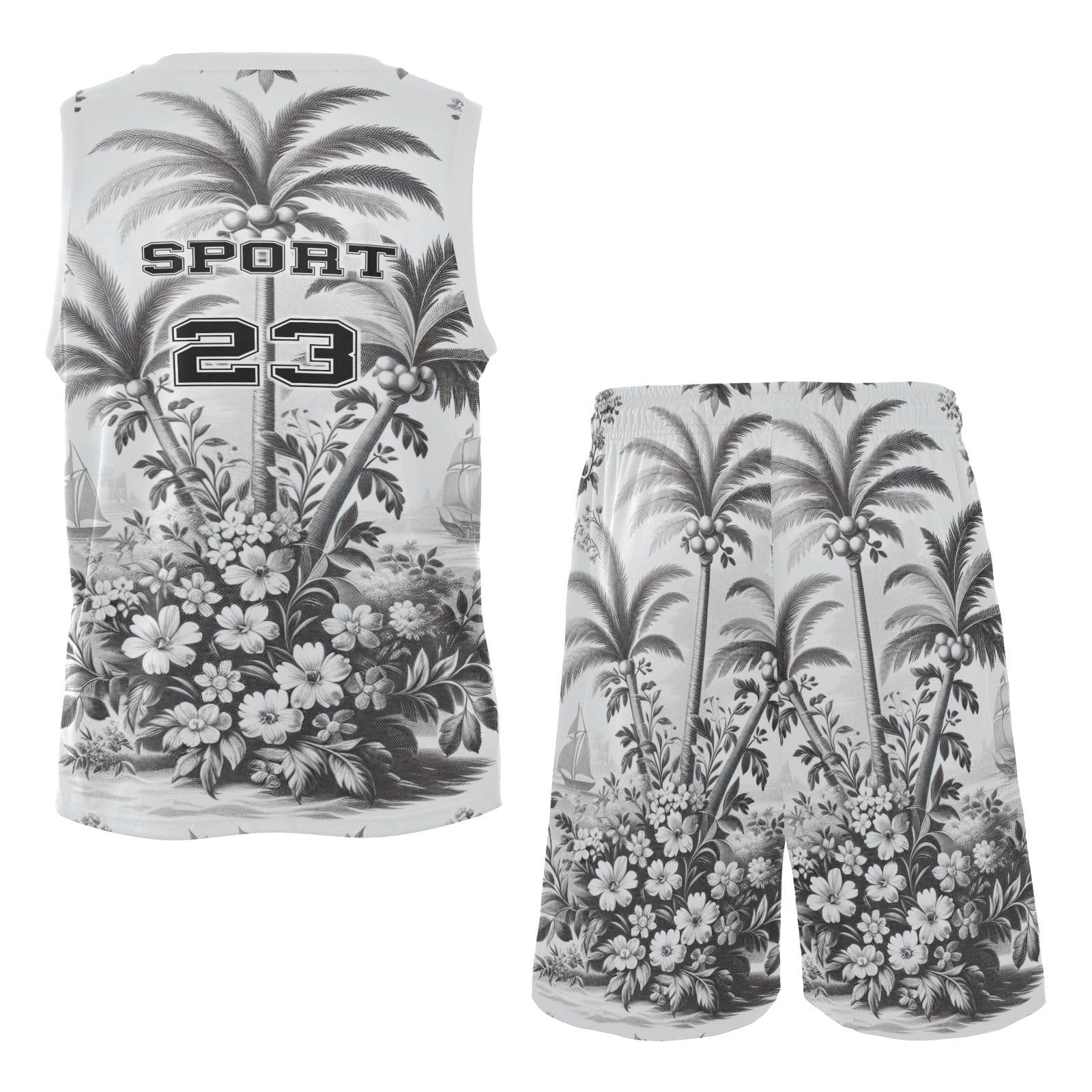 FLildon Retro Flowers and Palms Boys Basketball Jersey Set Tank Top Shorts Tracksuit Sport Training Suit for Kids, M