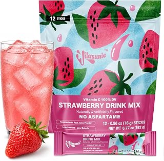 Vitasunic Watertok Powdered Drink Mix, Strawberry, 12 Sticks | Slushie Mix Low Sodium, 1g Sugar, No Artificial Sweeteners or Aspartame, Water Flavoring Packets & Daily Hydration