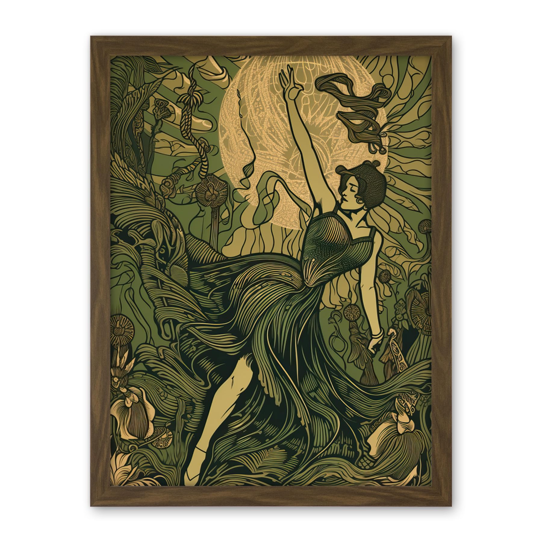 Artery8 Boho Ballerina Dancing with the Forest Moon Artwork Framed Wall Art Print 18X24 Inch