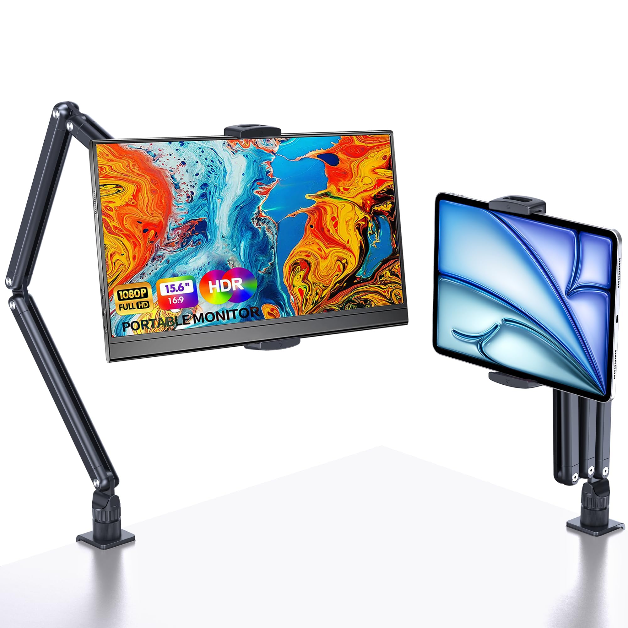 MSDONG Tablet Ständer für ipad,Portable Monitor Ständer Schreibtischhalterung für 15,6'' 16'' Bildschirm, Aluminium Langarm mit 360° drehbarer Basis,kompatibel mit 4,7-12.9'' ipad,Kindle