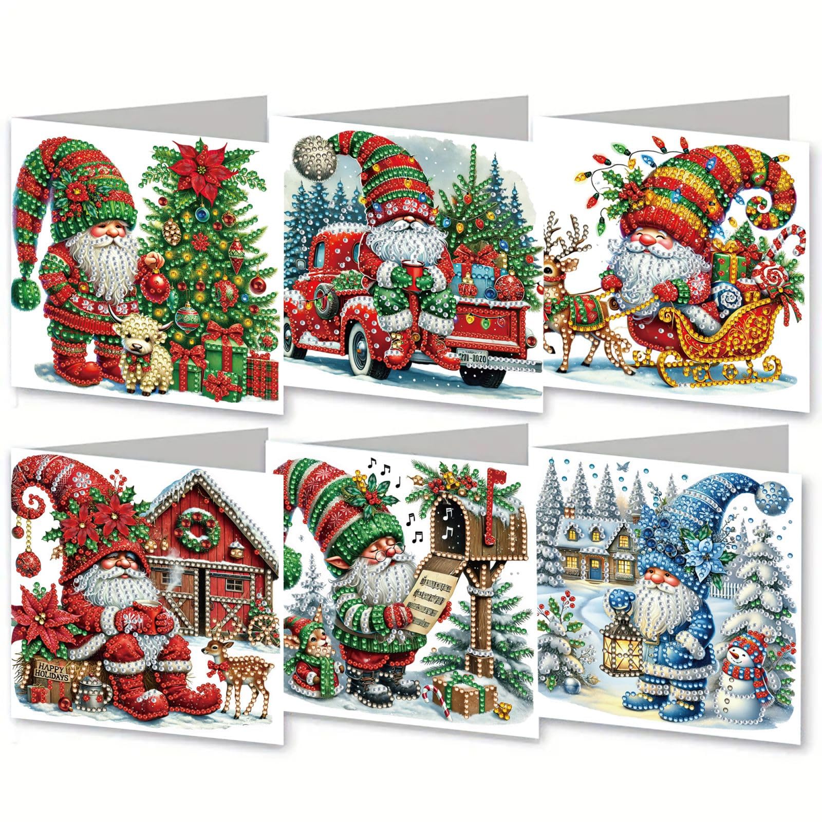 ARTopet 6Pcs DIY Folding Christmas Greeting Card Diamond Art Painting Creative Design Foldable Thank You Cards with White Envelopes Blessing Greeting