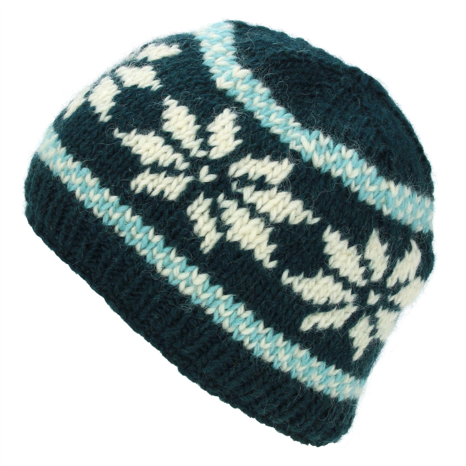 LOUDelephant Hand Knitted Wool Beanie Hat - Snowflake Dark Teal