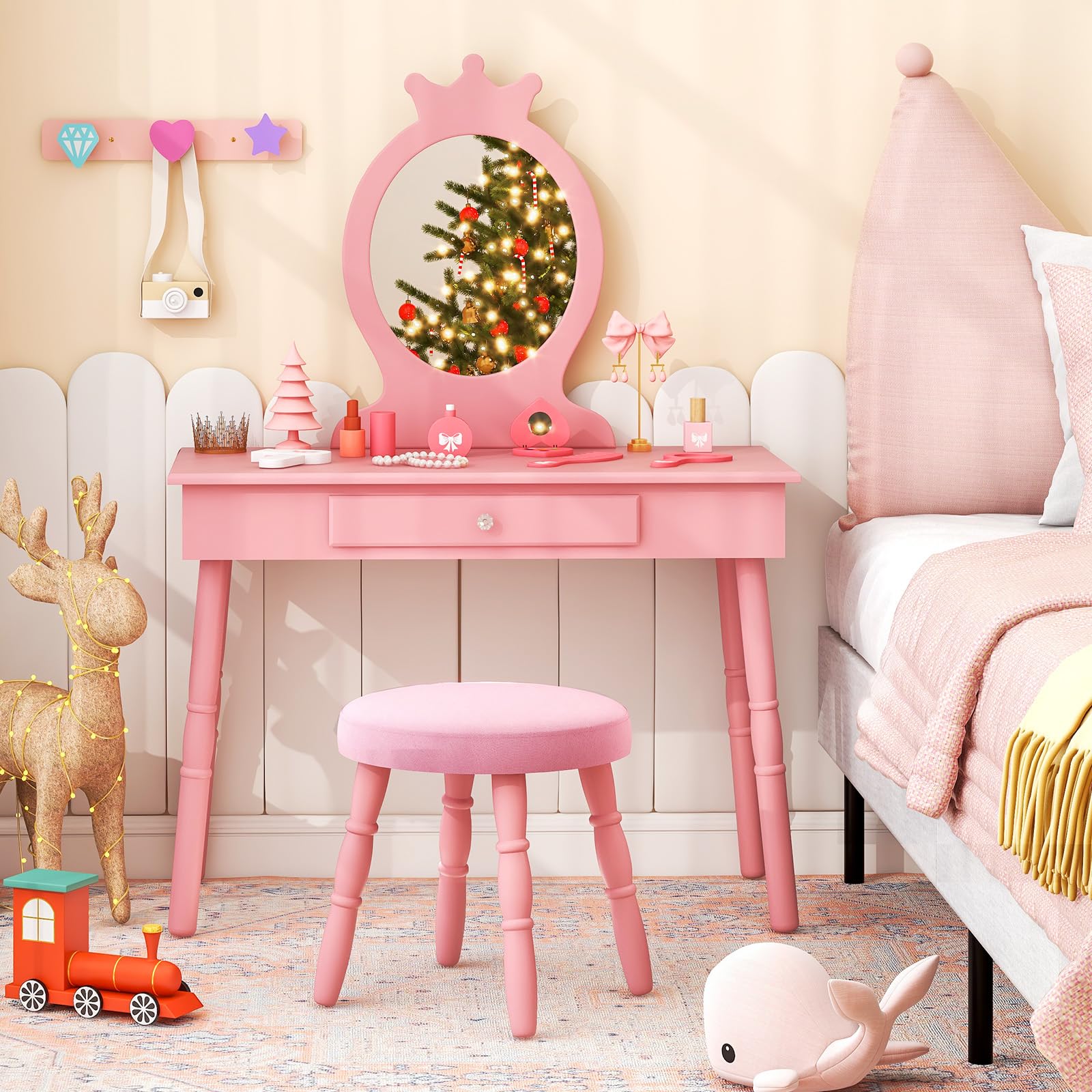 Cabinet Pink Girls Dressing Table MU Kids Vanity With Lights