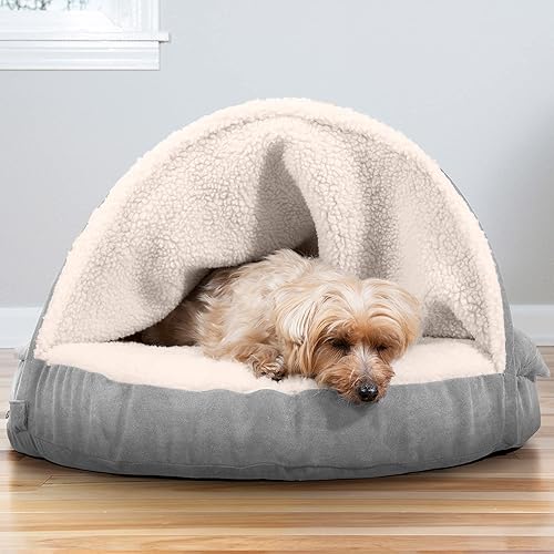 Miniatura 3 de Cama Furhaven de sherpa y gamuza acogedora - Cama para perro de espuma viscoelástica, color gris, 26 pulgadas