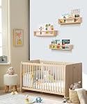 Nursery Book Shelves for Kids Rooms with Beads Set of 3,Wooden Floating Wall Bookshelves for Kids (Set of 3 Natural)
