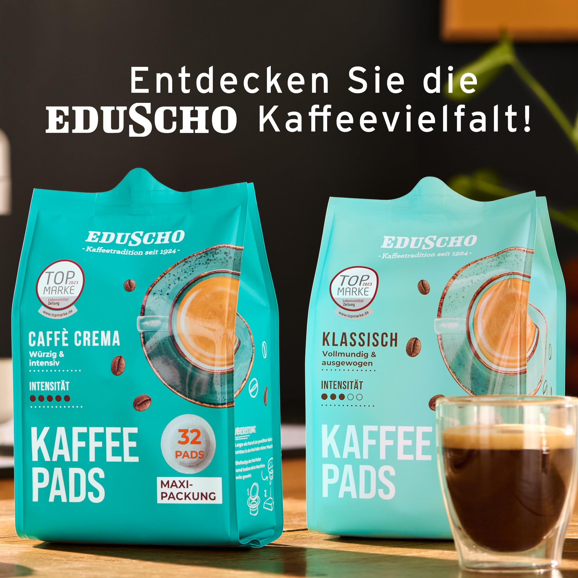 Eduscho Kaffeepads Vorratspack Maxi Packung, Caffè Crema, 384 Pads – 12 x 32 Pads, würzig, intensiv, für alle Pad Maschinen, industriell kompostierbar