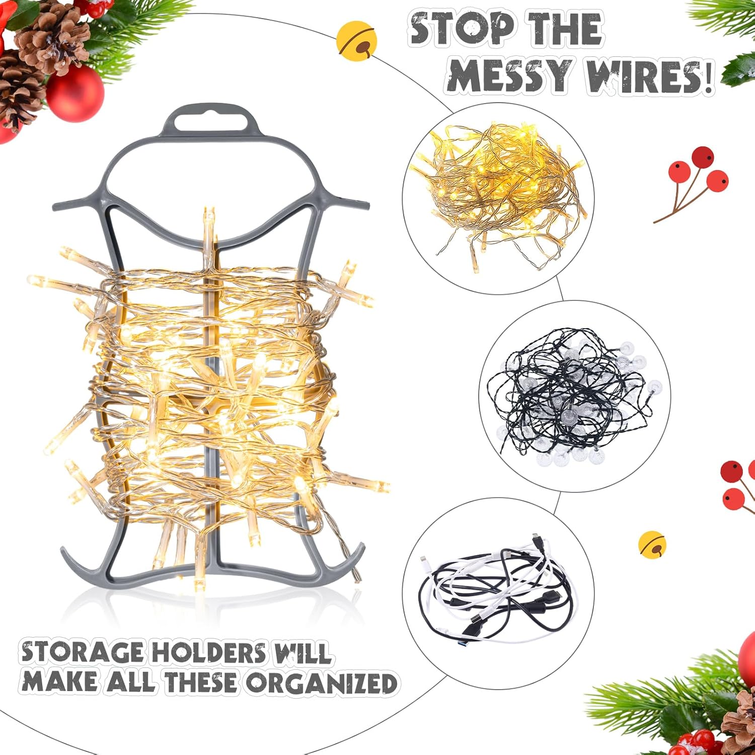 Shihanee 10 Pcs Christmas Holiday String Lights Storage Organizer and 1 Storage Bag Containers Light Cord Rope Reel Organizer Wraps(Gray)