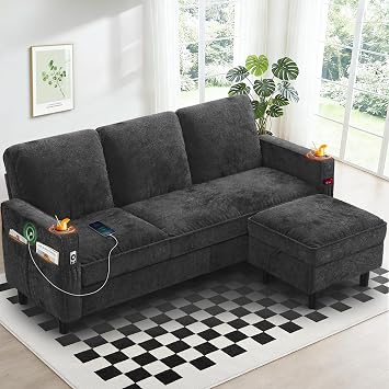 3-Seater Sofa with Storage Ottoman Footstool, Deep Grey