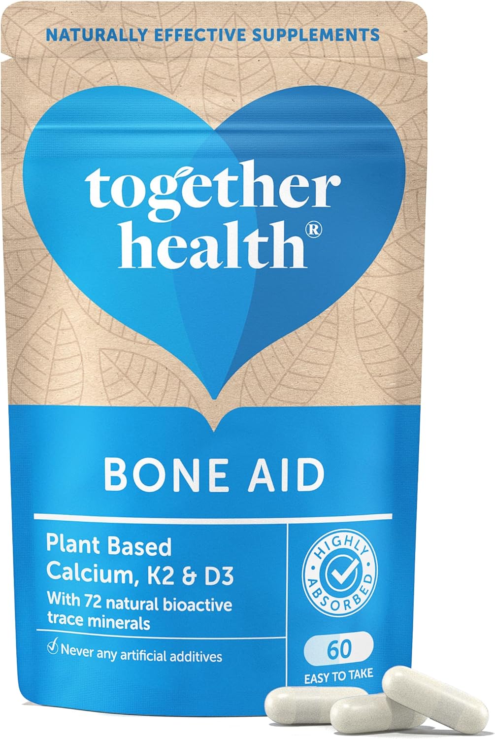 Bone Aid – Together Health – Plant-Based Calcium & Vitamins K2 & D3 – Vegan Friendly – Made in The UK – Pack of 2-120 Vegecaps