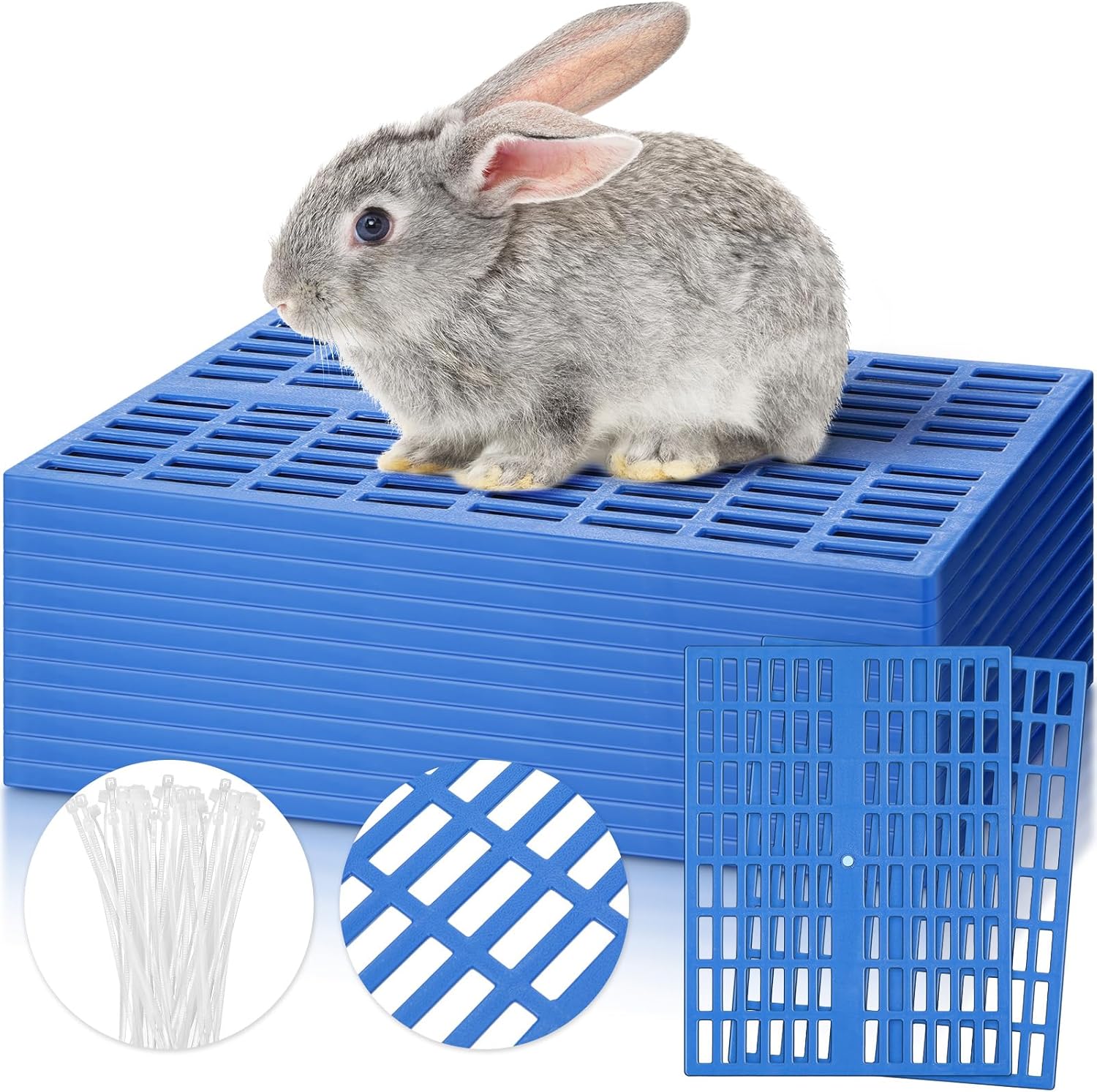 Kigley 12 Pcs Plastic Rabbit Cage Mat, Rabbit Floor Mat Foot Resting Pads for Small Animal Hamster Chinchilla Rat Guinea Pig, Mats Feet Pads for Pet Dogs Cats Bunny, 13.4 x 9.8 x 0.3 Inch, Blue