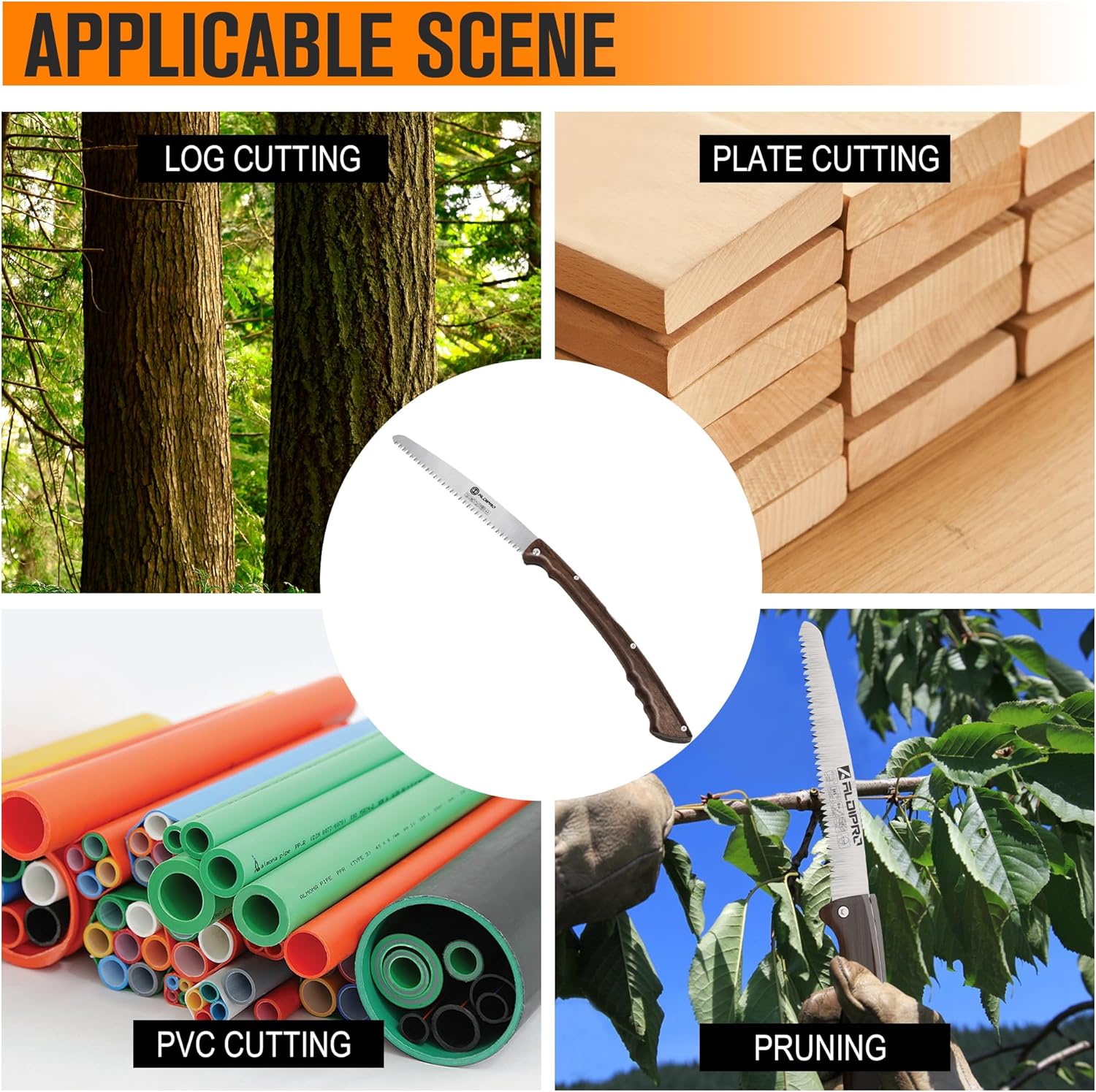 Folding Pruning Saw 10 Inch with Leather Sheath and Wenge Wooden Handle, SK5 Steel Blade, Foldable Hand Saw for Camping, Survival, Wood Cutting, Bushcraft and Tree Trimming