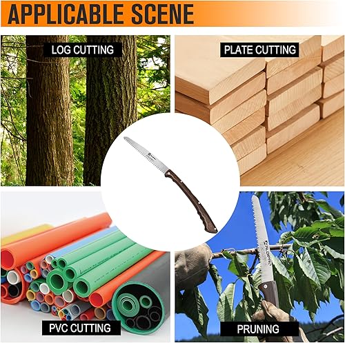 Vista 16 de Sierra de podar plegable de 7 pulgadas con funda de cuero y mango de madera de wengué, hoja de acero SK5, sierra de mano plegable para campamento