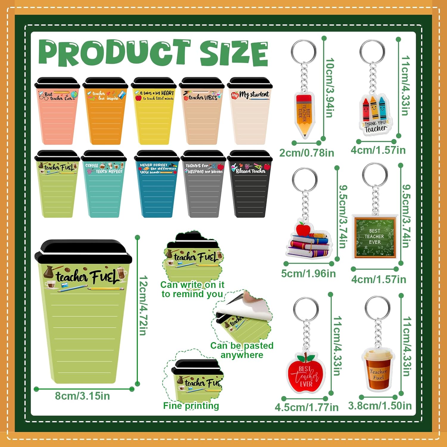 30 Set/90 Pcs Teacher Appreciation Gifts Bulk Include 30 Coffee Cup Sticky Notes 30 Teaching Keychains 30 Teachers Appreciation Pens for School Classroom Teaching Day Graduation End of Year Gifts
