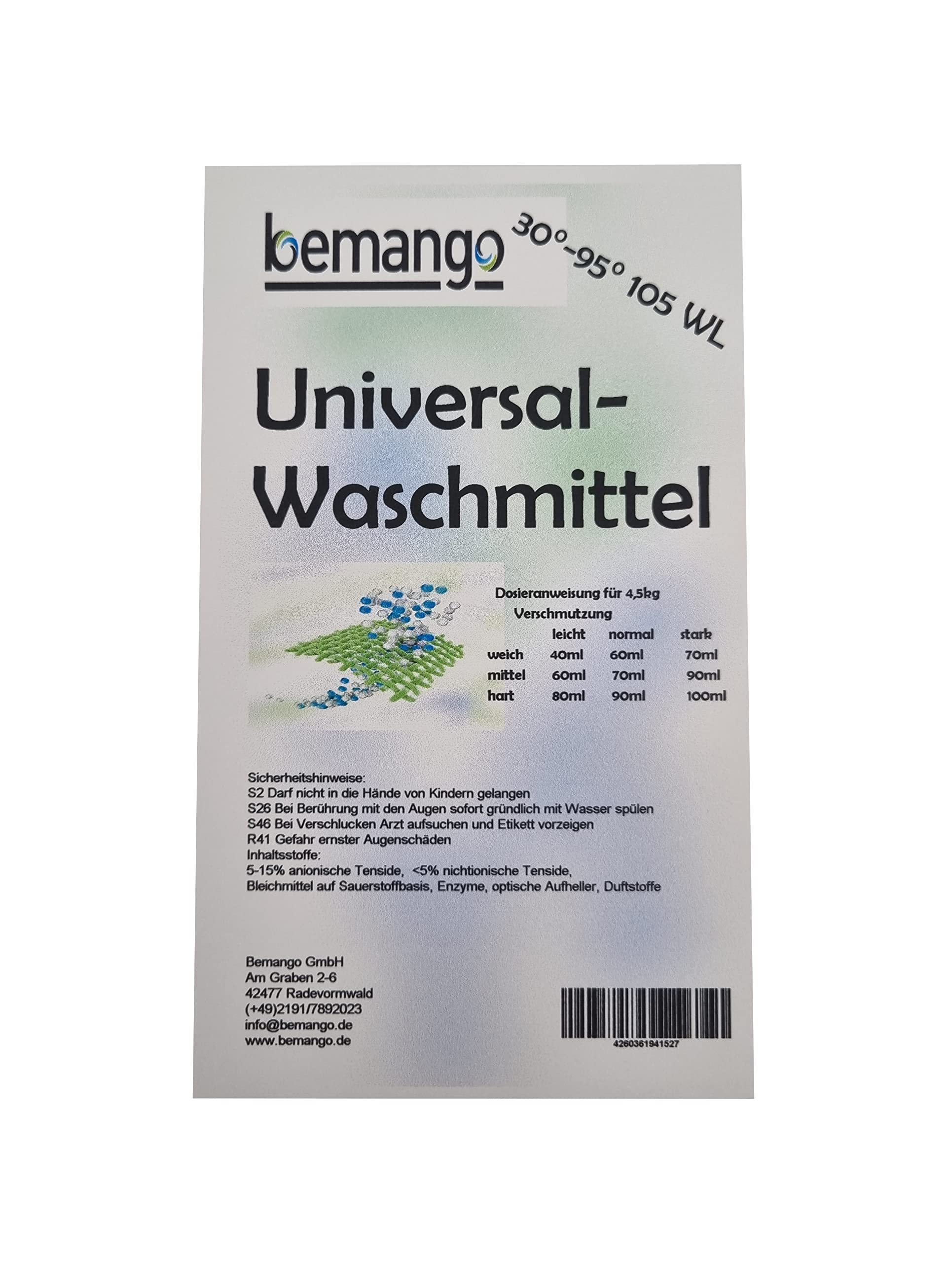 Waschpulver Colorwaschmittel in Pulverform, Lilie Duft, Bleichfrei, High Efficiency Formel, Maschinenwäsche 20-95°C, 3x10 kg, ca. 100 Waschladungen