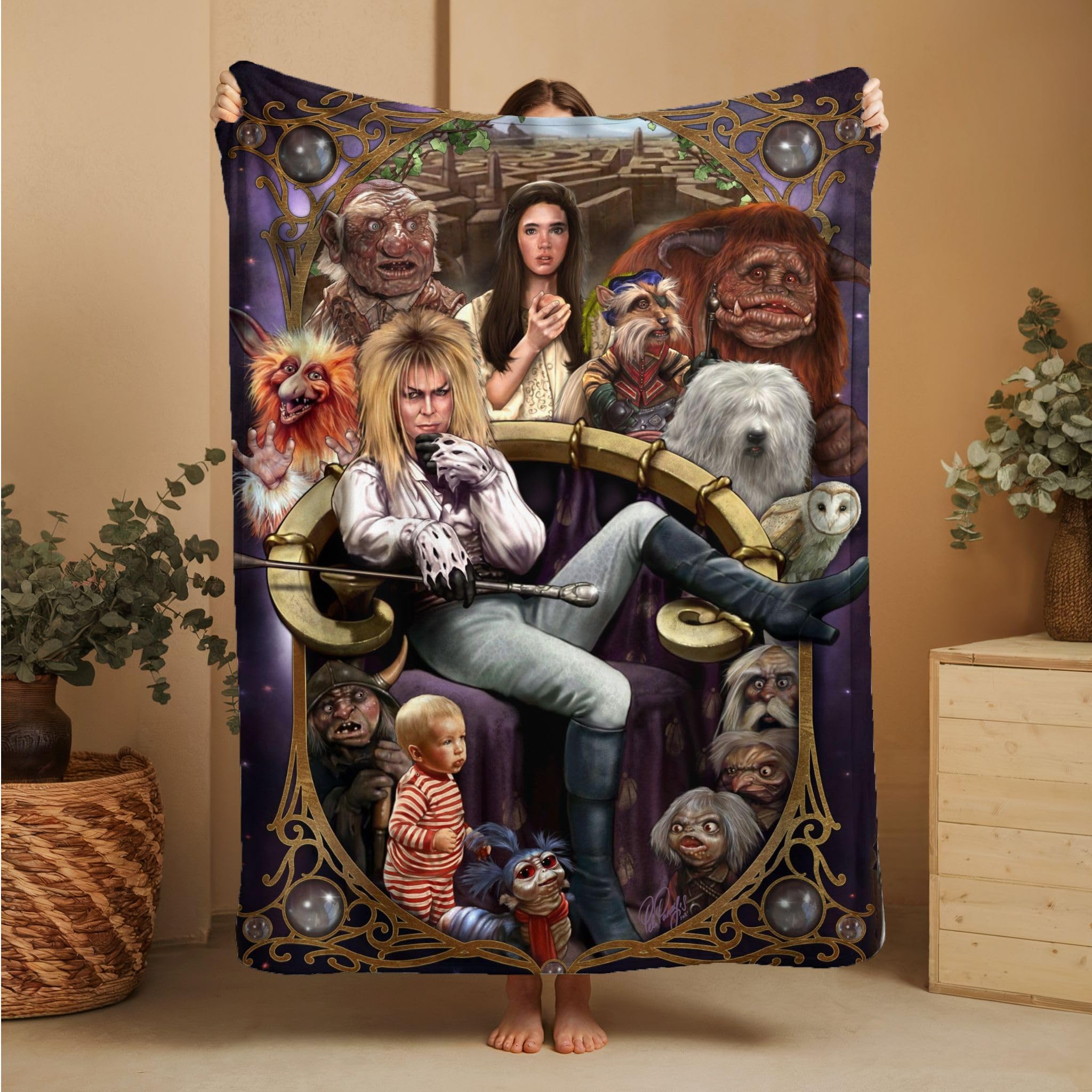 Wild Star Hearts Fantasy Movie Blanket Labyrinth Goth Bedroom Decor Velveteen Polycotton Blanket Throw Adult Cosy Blanket