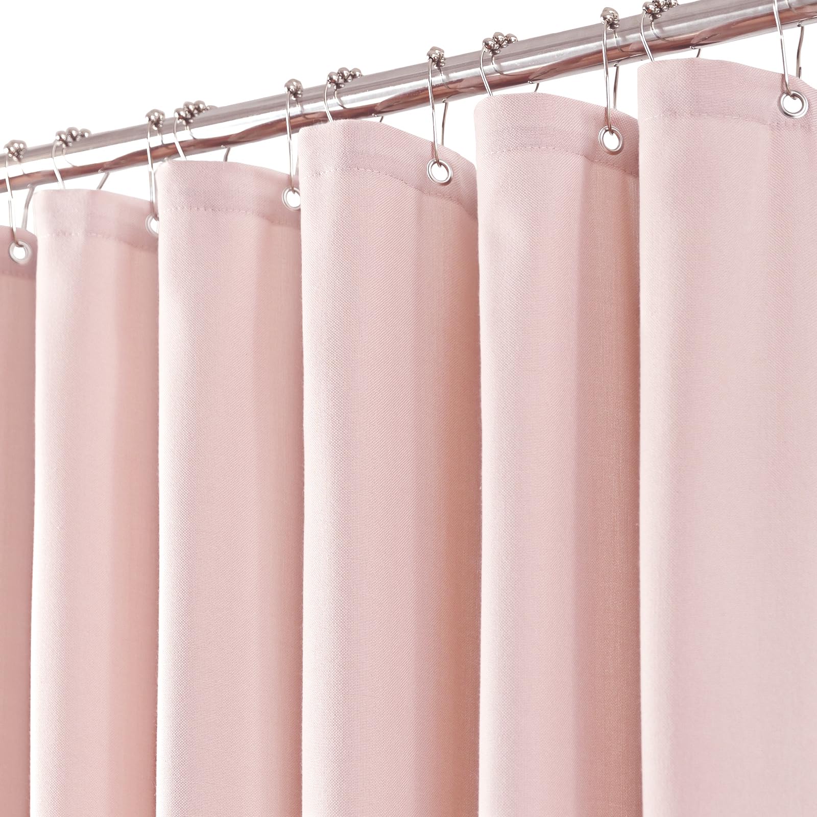 Pink Linen Shower Curtain Set with 12 Plastic Hooks, Heavy Duty Textured Cloth Shower Curtain for Girl's Bathroom, Luxury Hotel Spa Quality Weighted Water Repellent Bath Curtain , 72x72 Blush Pink