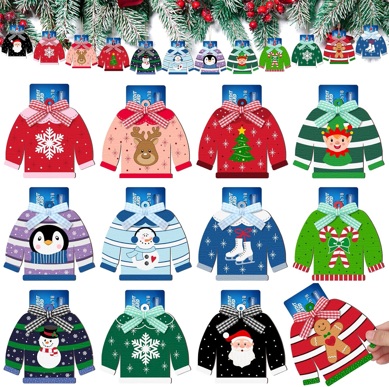 Dispowreath 12 Pcs Christmas Money Holders Gift Card Ugly Sweater, Stripe