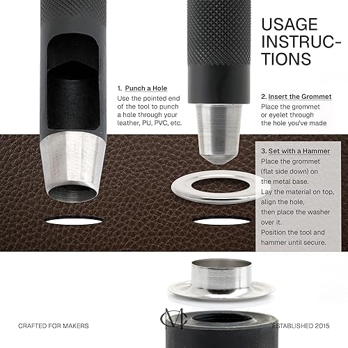 Miniatura 6 de CRAFTMEMORE Juego de 100 ojales de metal plateado con arandelas para núcleos de cuentas, ropa, cuero, lona (plateado)