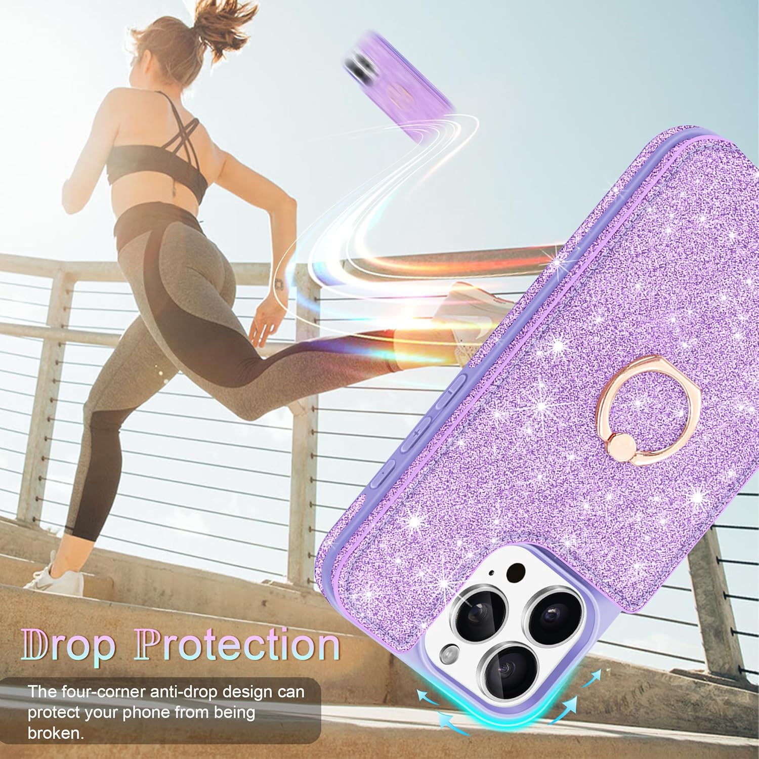Case for iPhone 16 Pro Max Wallet Case Glitter [Screen Protector+Camera Lens Protector] [5 Card Holder&360° Rotation Ring Kickstand] Shiny Shockproof Phone Cases for iPhone 16 Pro Max,Purple